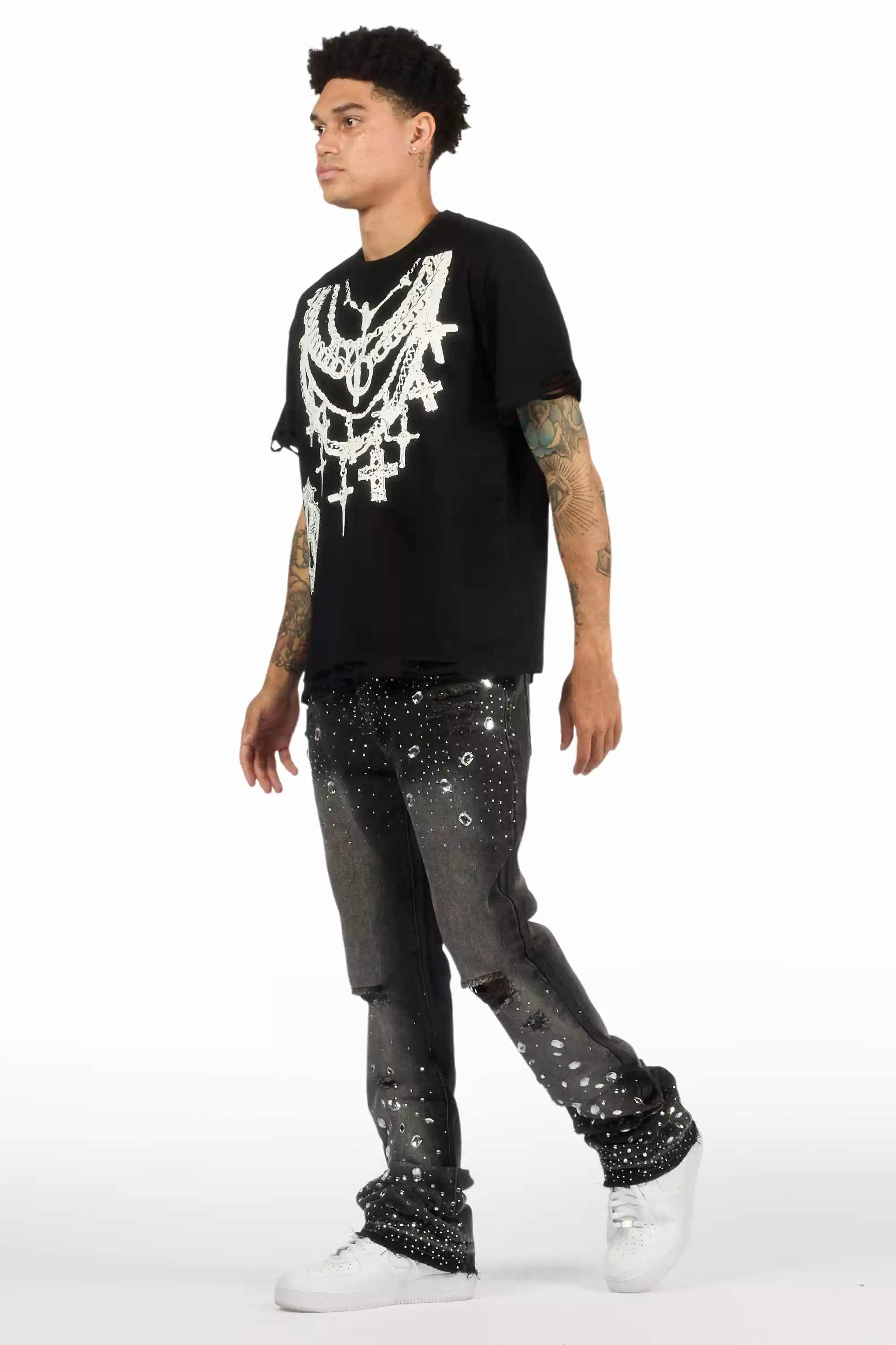 13110-glanz-dark-grey-rhinestone-stacked-flare-jean-6.webp Glanz Dark Grey Rhinestone Stacked Flare Jean