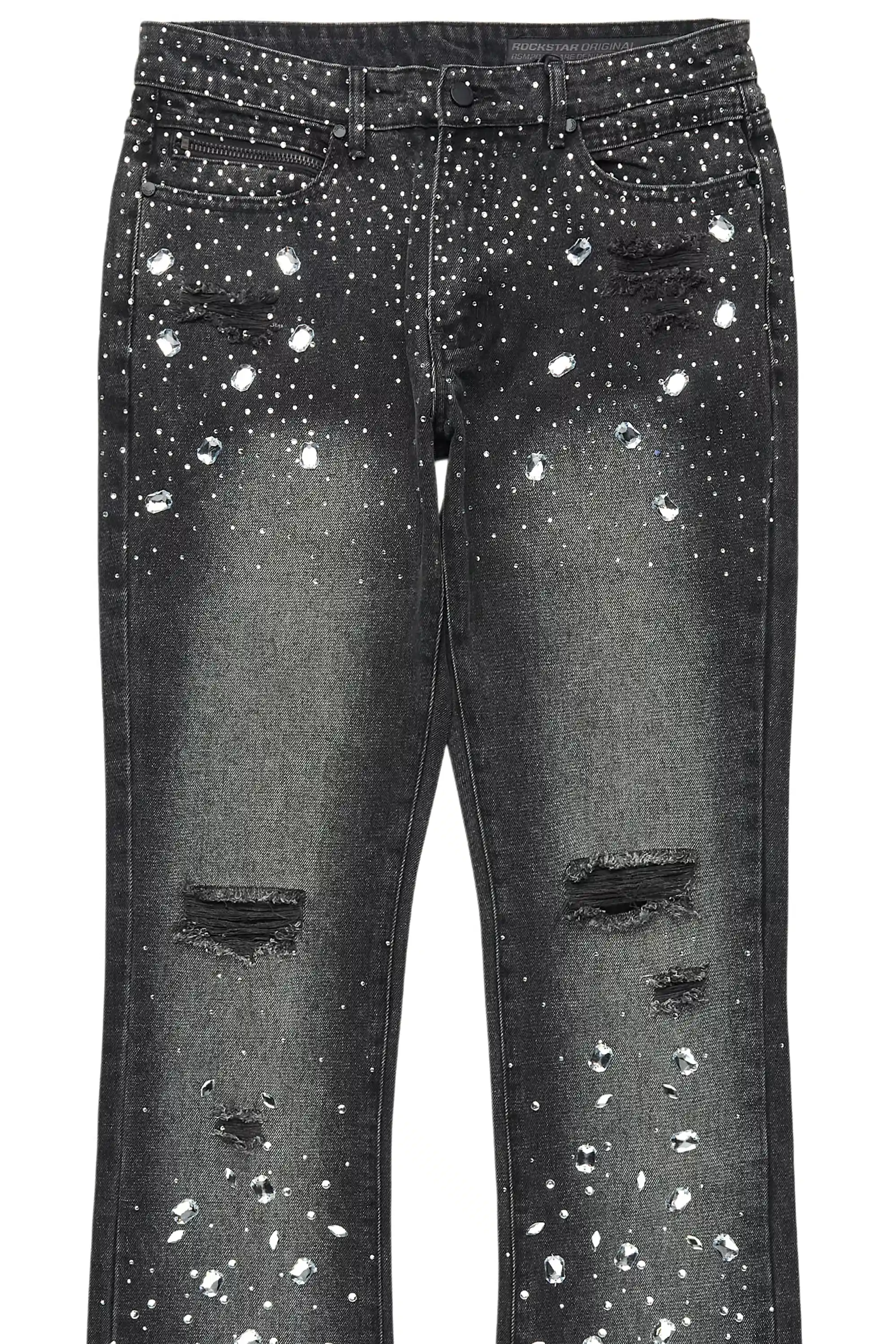 13110-glanz-dark-grey-rhinestone-stacked-flare-jean-7.webp Glanz Dark Grey Rhinestone Stacked Flare Jean