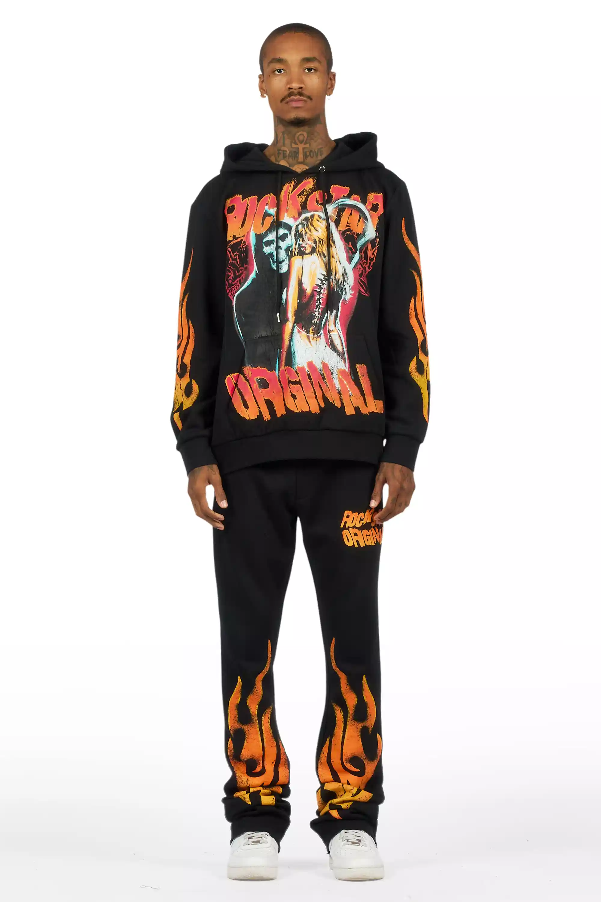 Zo Black Hoodie/Stacked Pant Track Set
