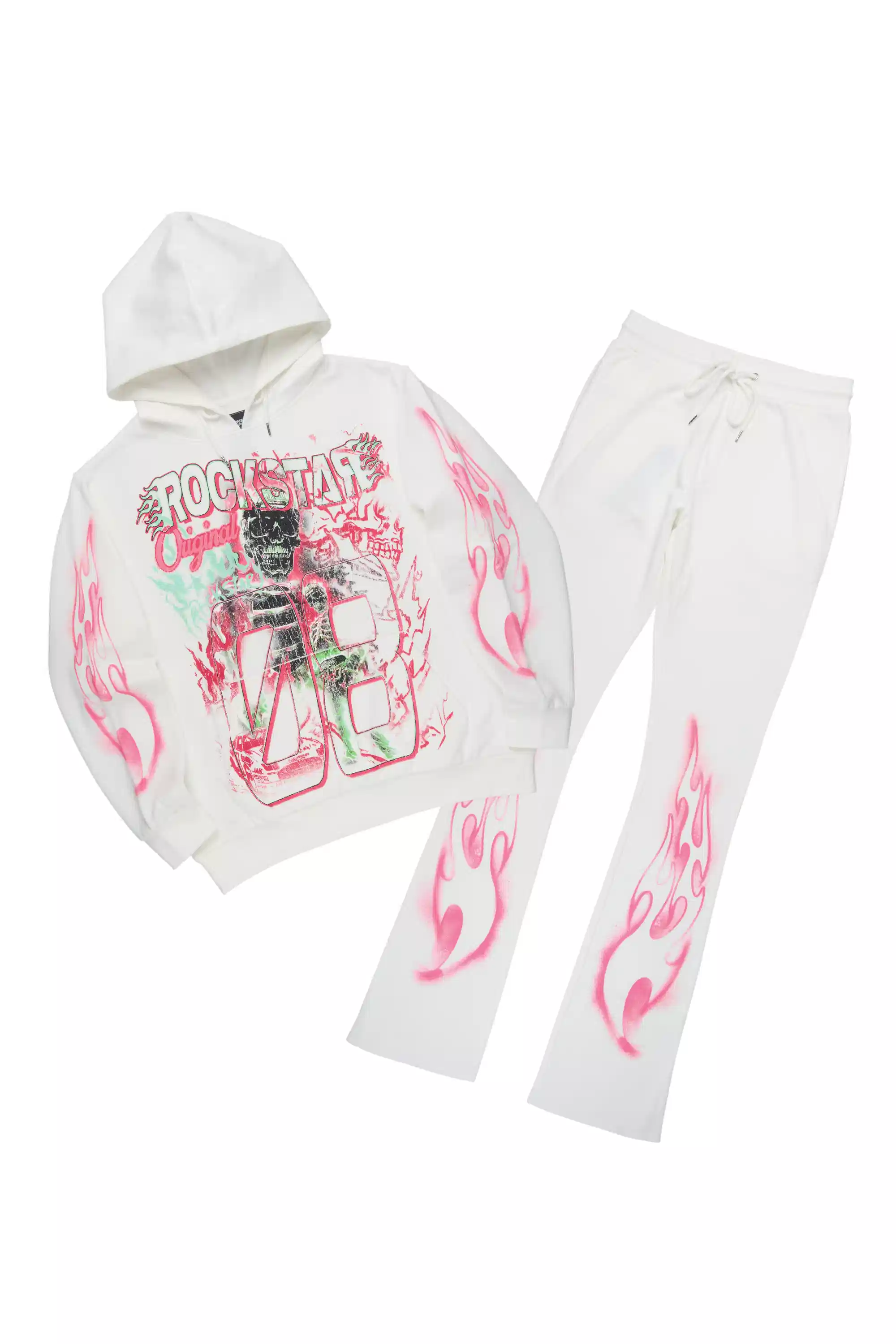Eros White Hoodie/Stacked Pant Track Set