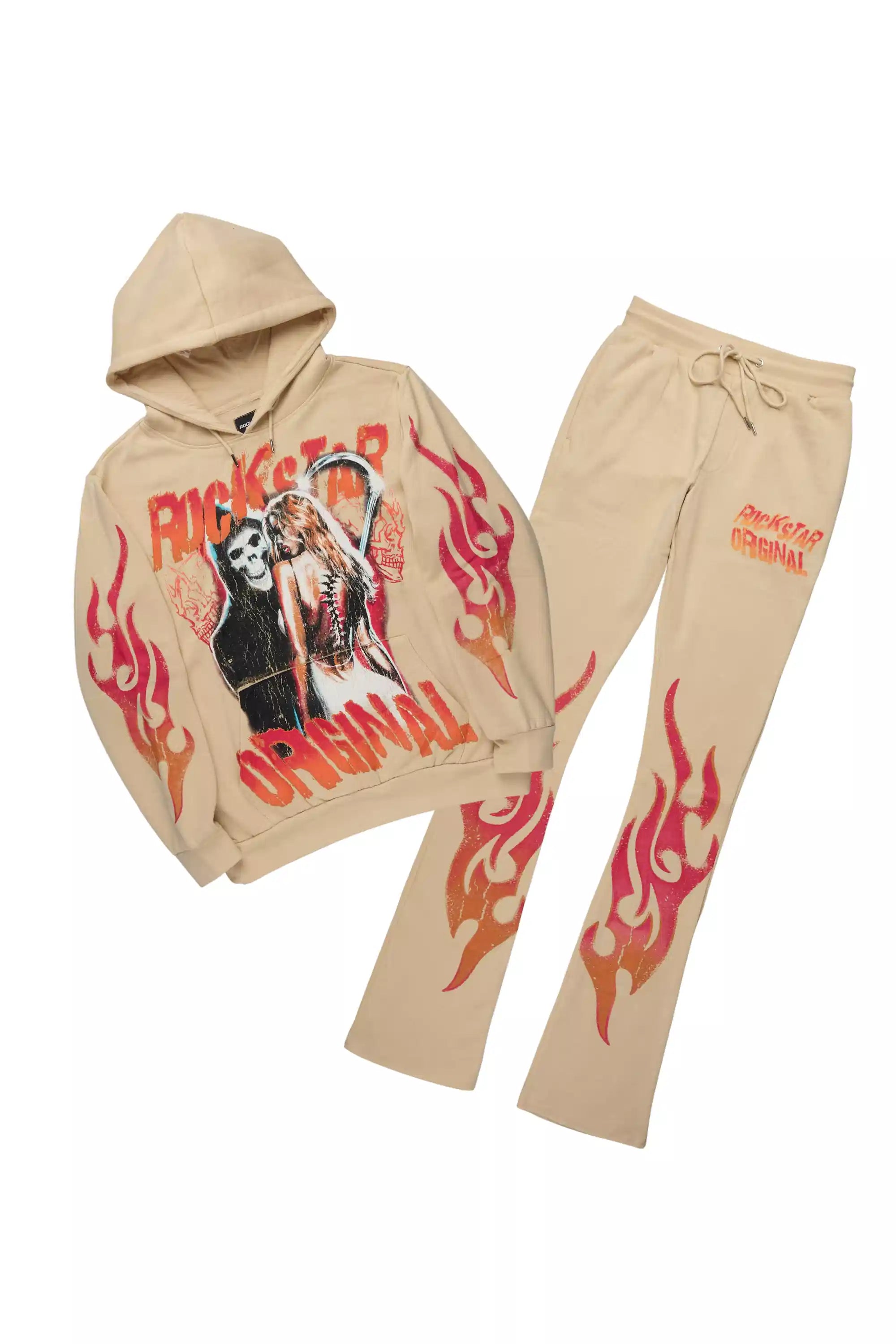 Zo Beige Hoodie/Stacked Pant Track Set