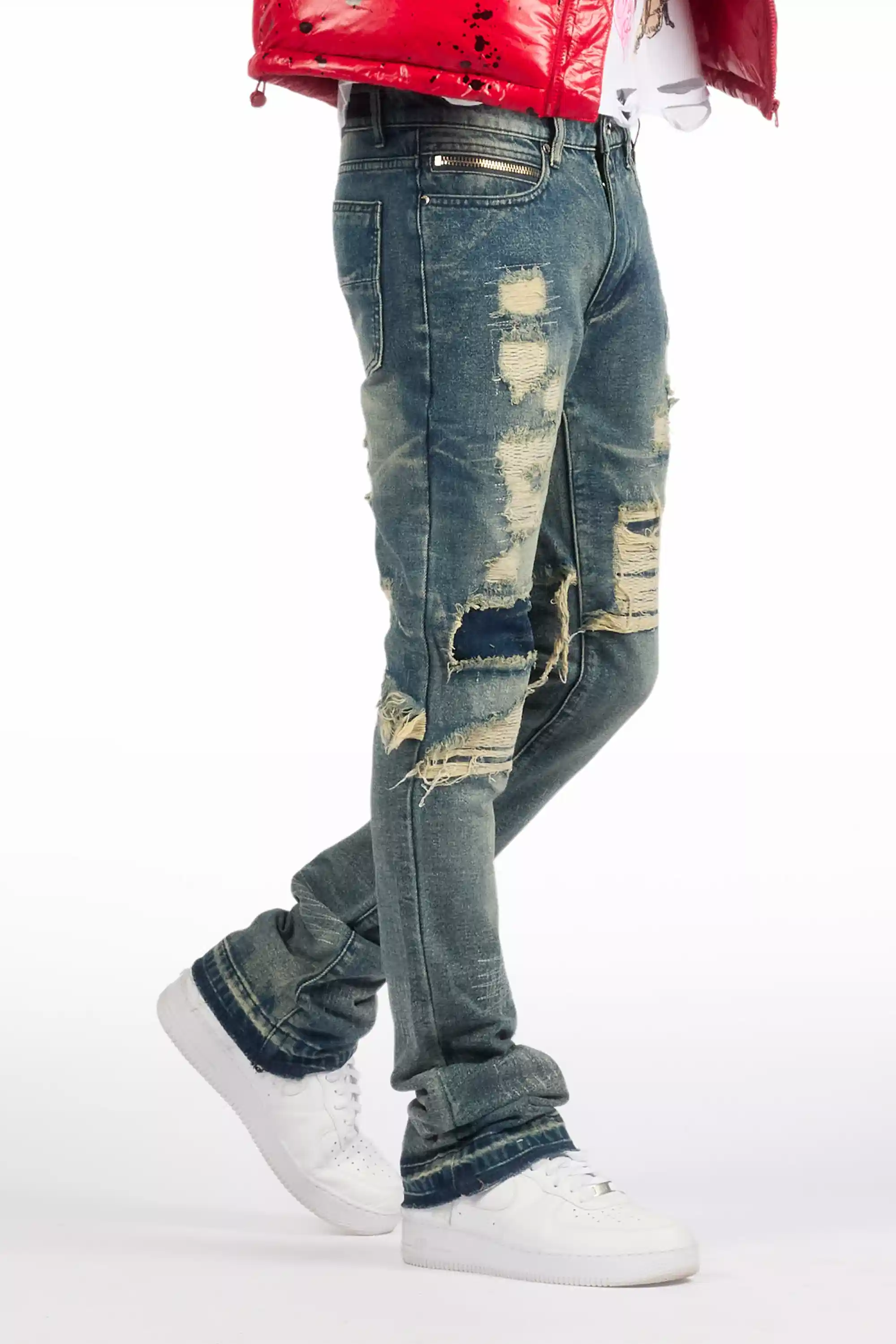 Foreign Medium Blue Wash Stacked Flare Jean