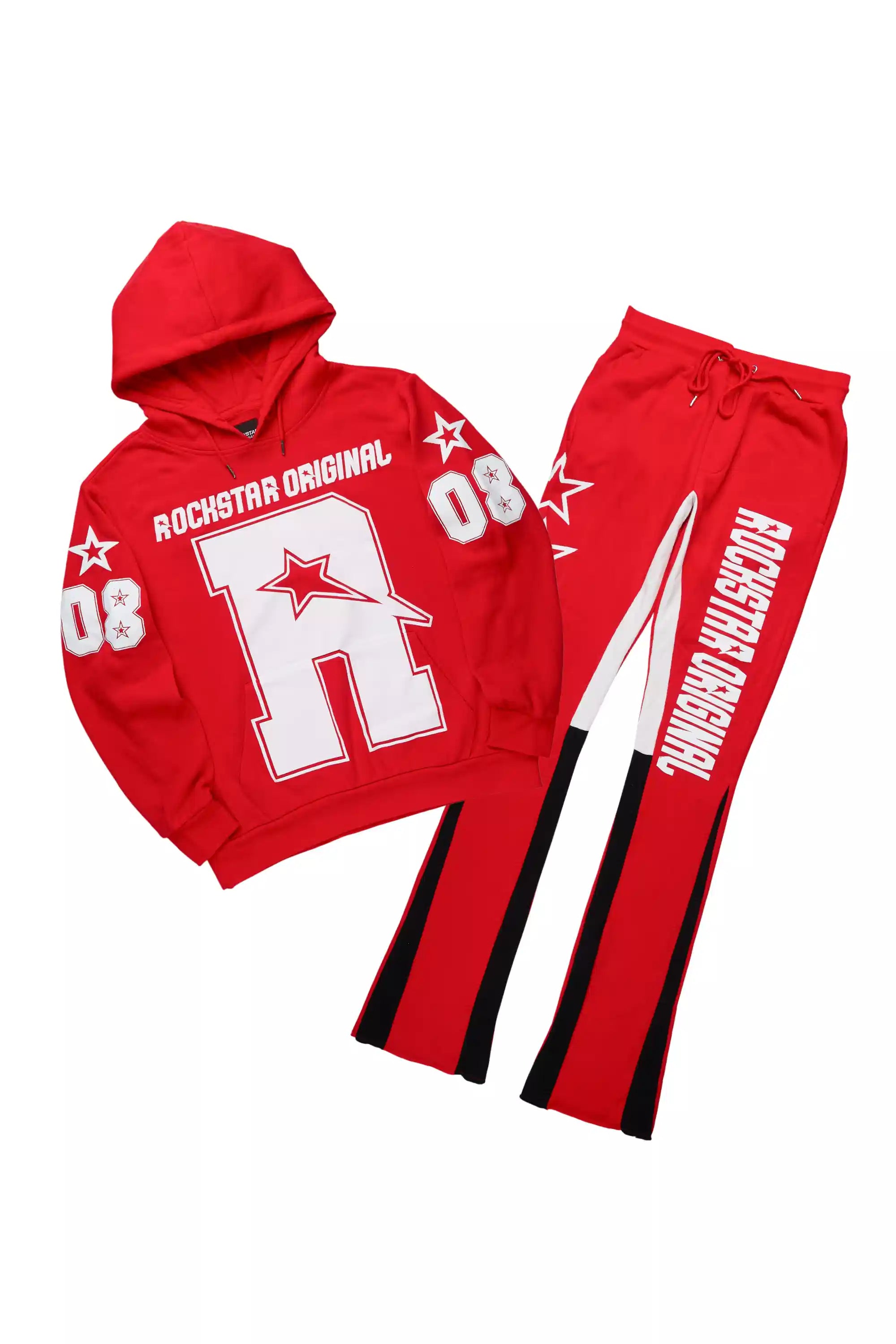 Skender Red/White Hoodie/Stacked Flare Track Set