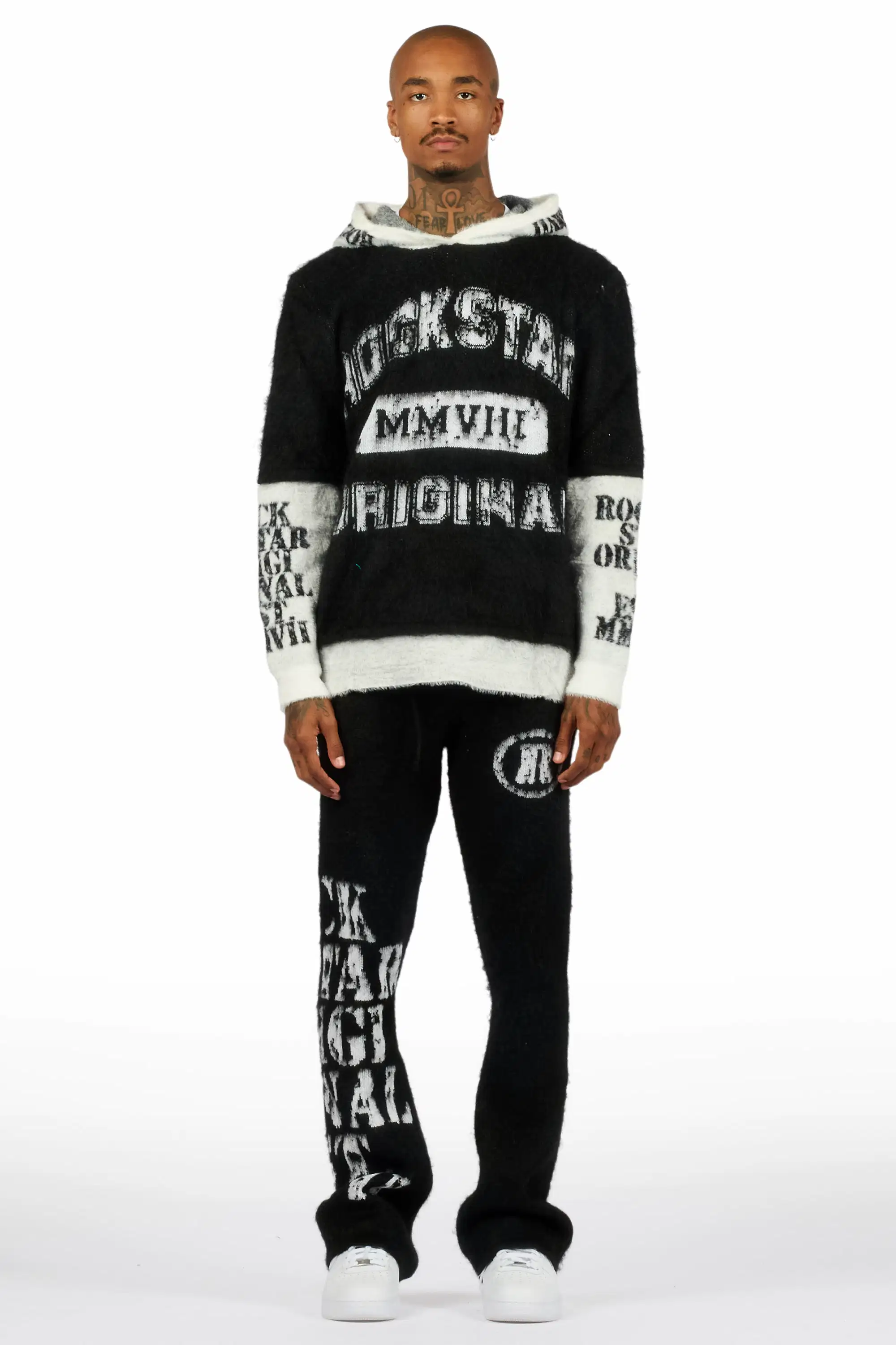 Steri Black Mohair Hoodie Stacked Flare Track Set