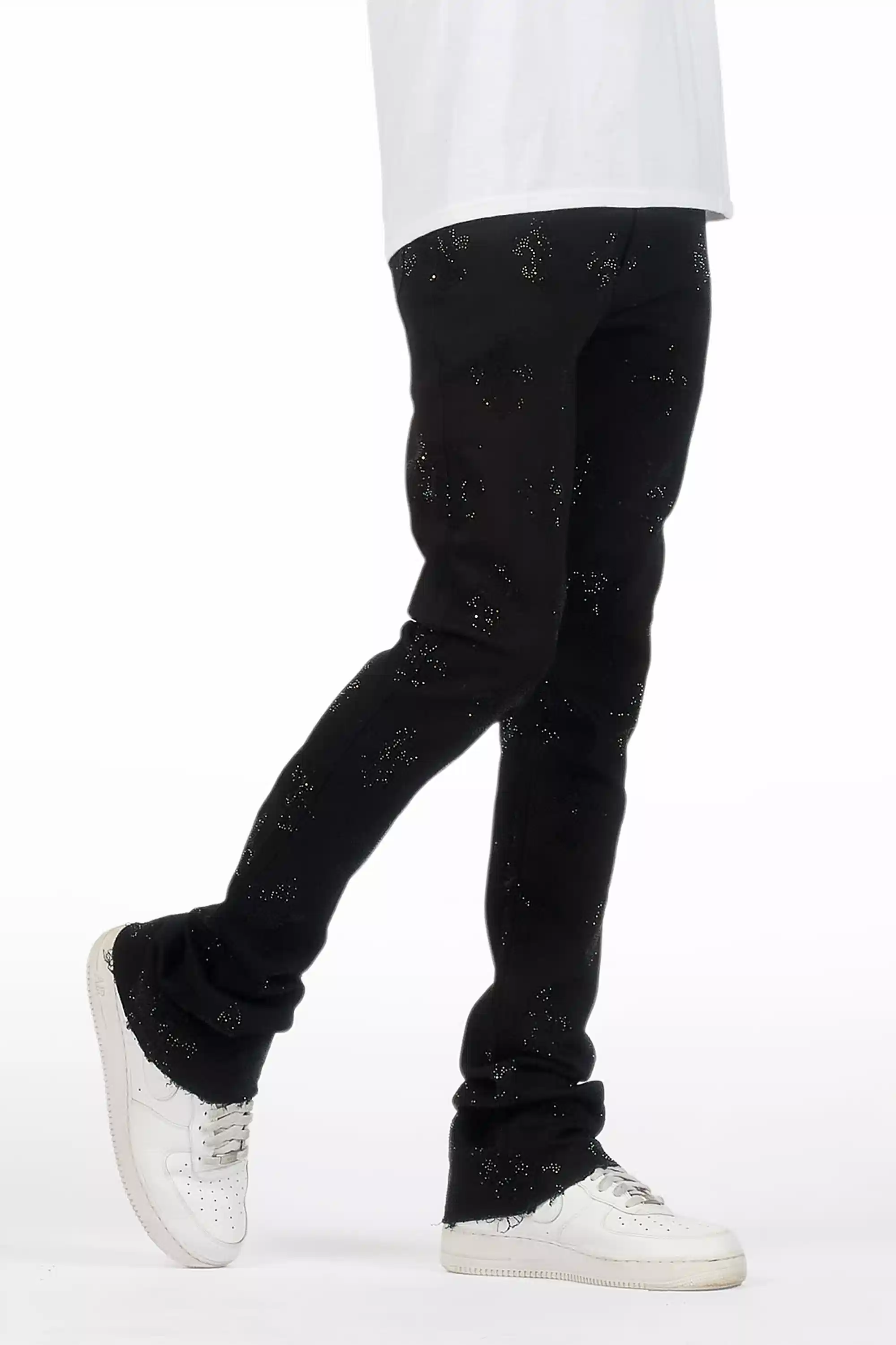 Shyne Black Rhinestone Stacked Flare Jean