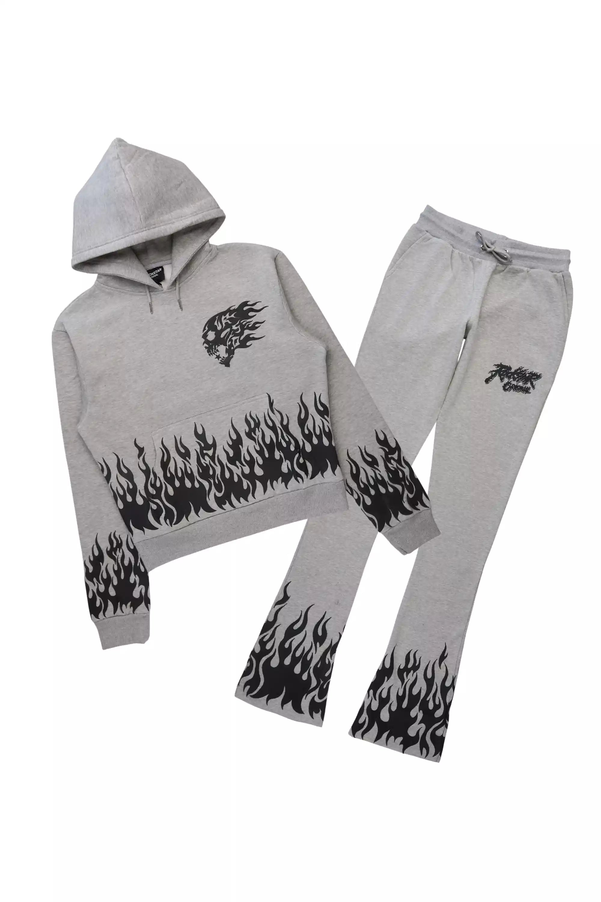 Bubble Heather Grey Stacked Flare Hoodie Pant Set