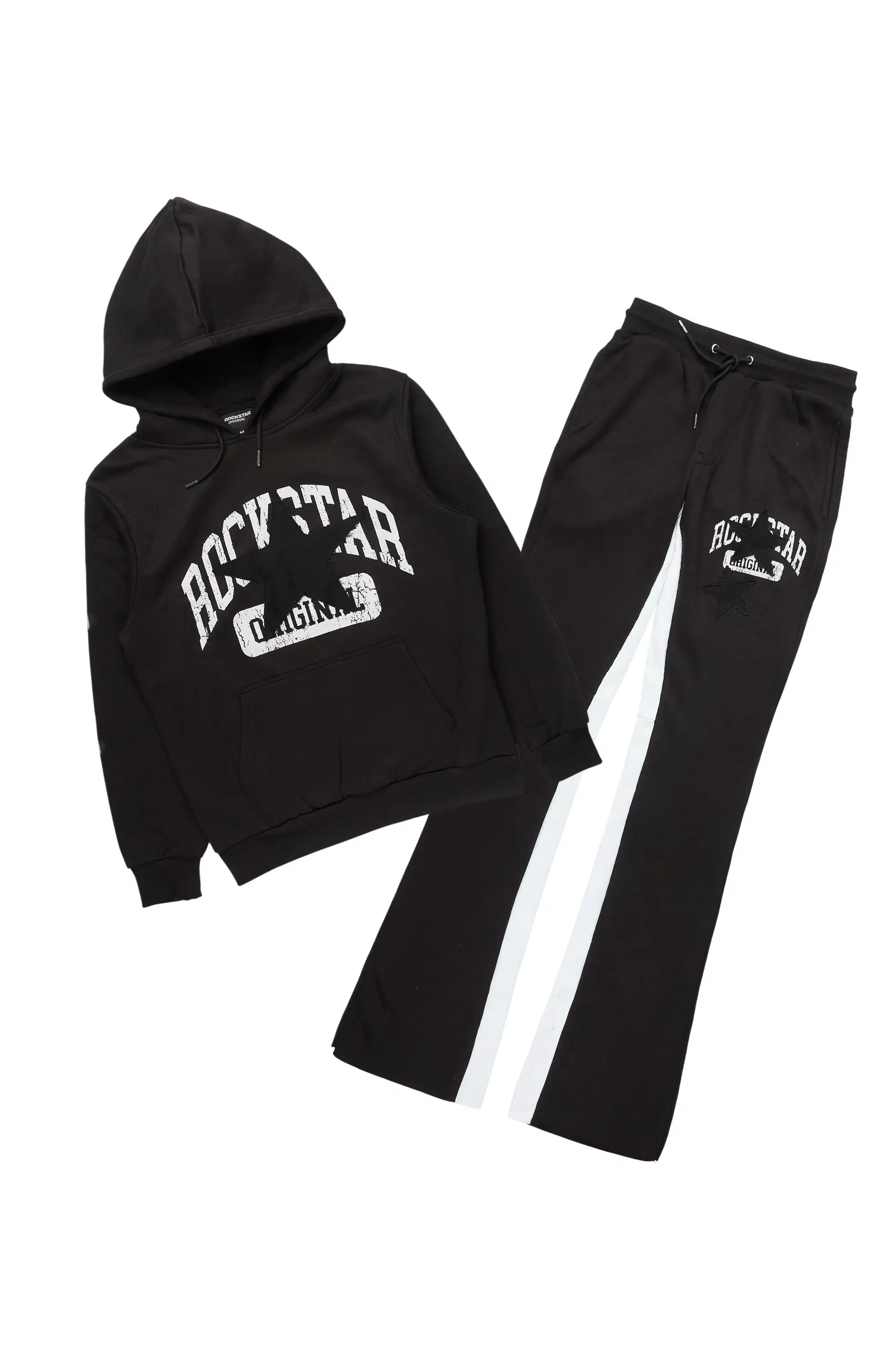 Mallor Black Hoodie Stacked Flare Track Set