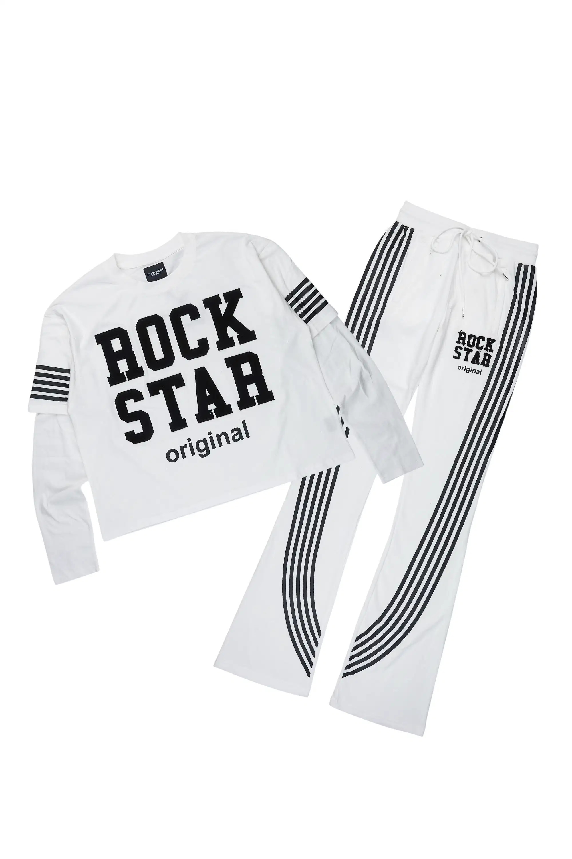 Rulik White Double Layer T-Shirt/Baggy Stacked Track Set