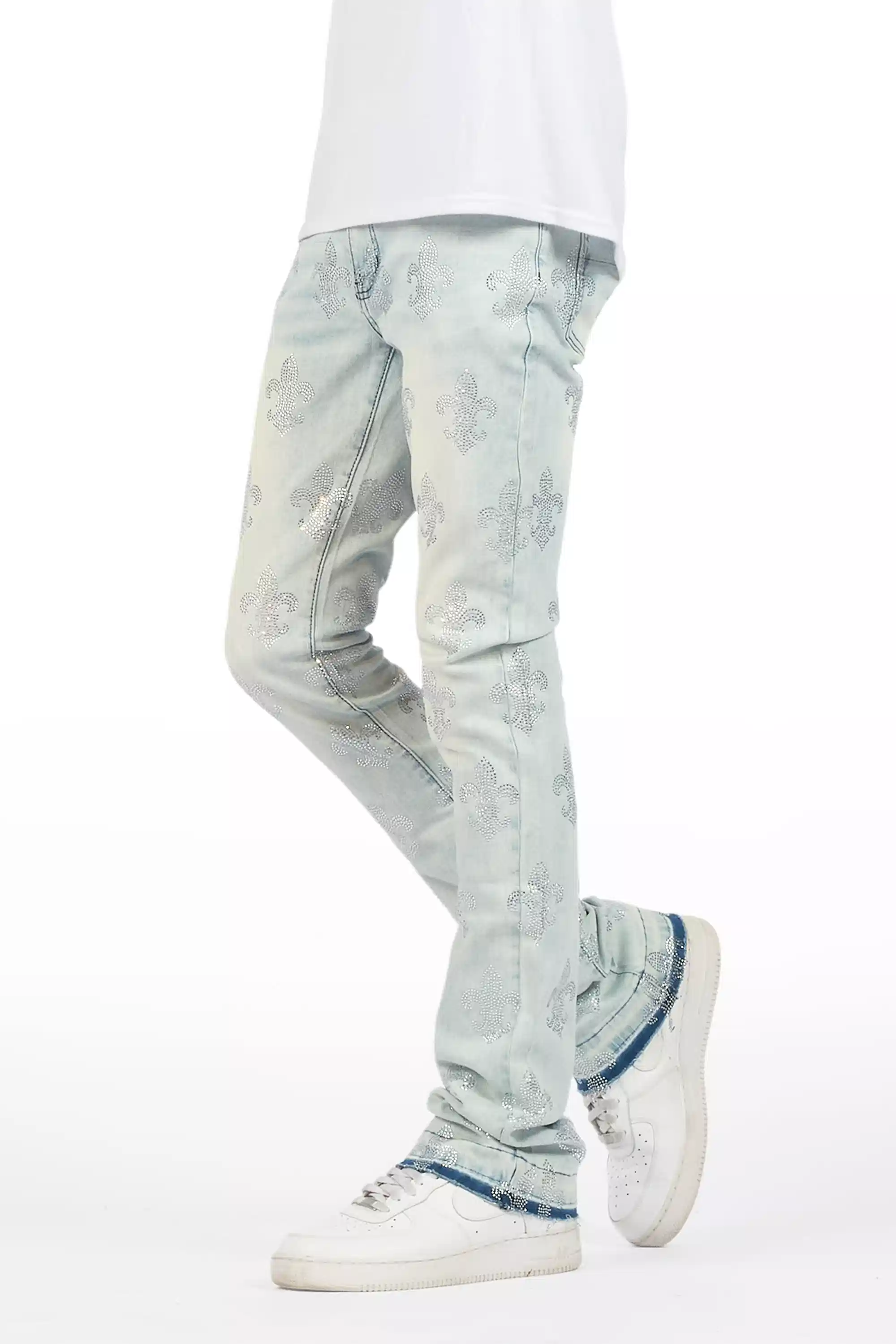 Shyne Light Blue Rhinestone Stacked Flare Jean