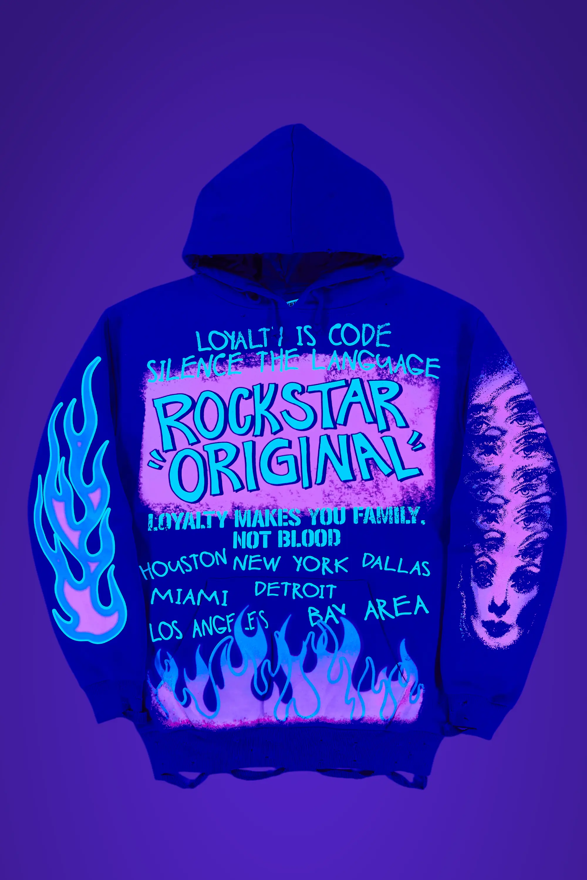 Beno Royal Blue Distressed Graphic Hoodie