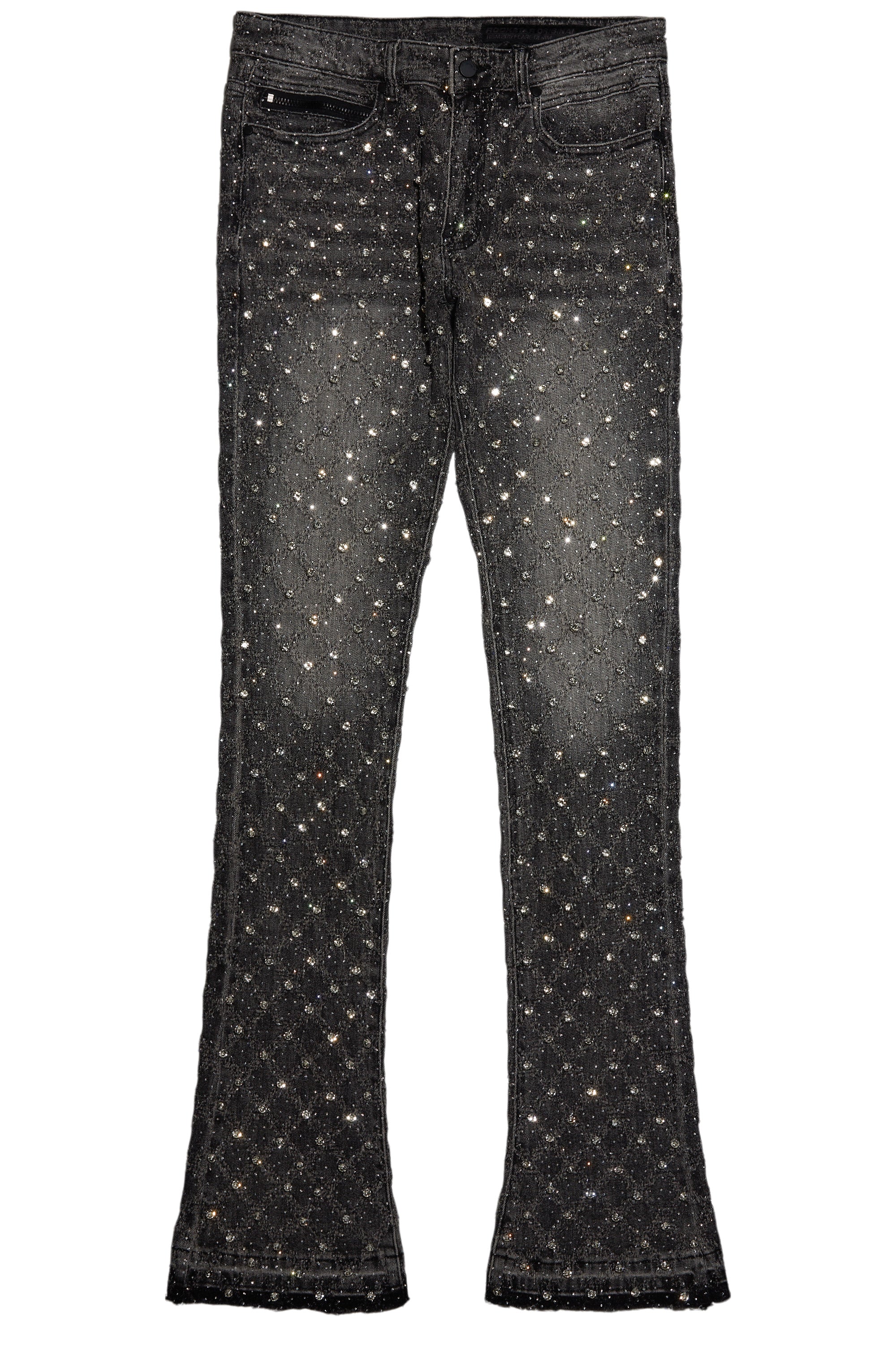 Glit Dark Grey Rhinestone Stacked Flare Jean