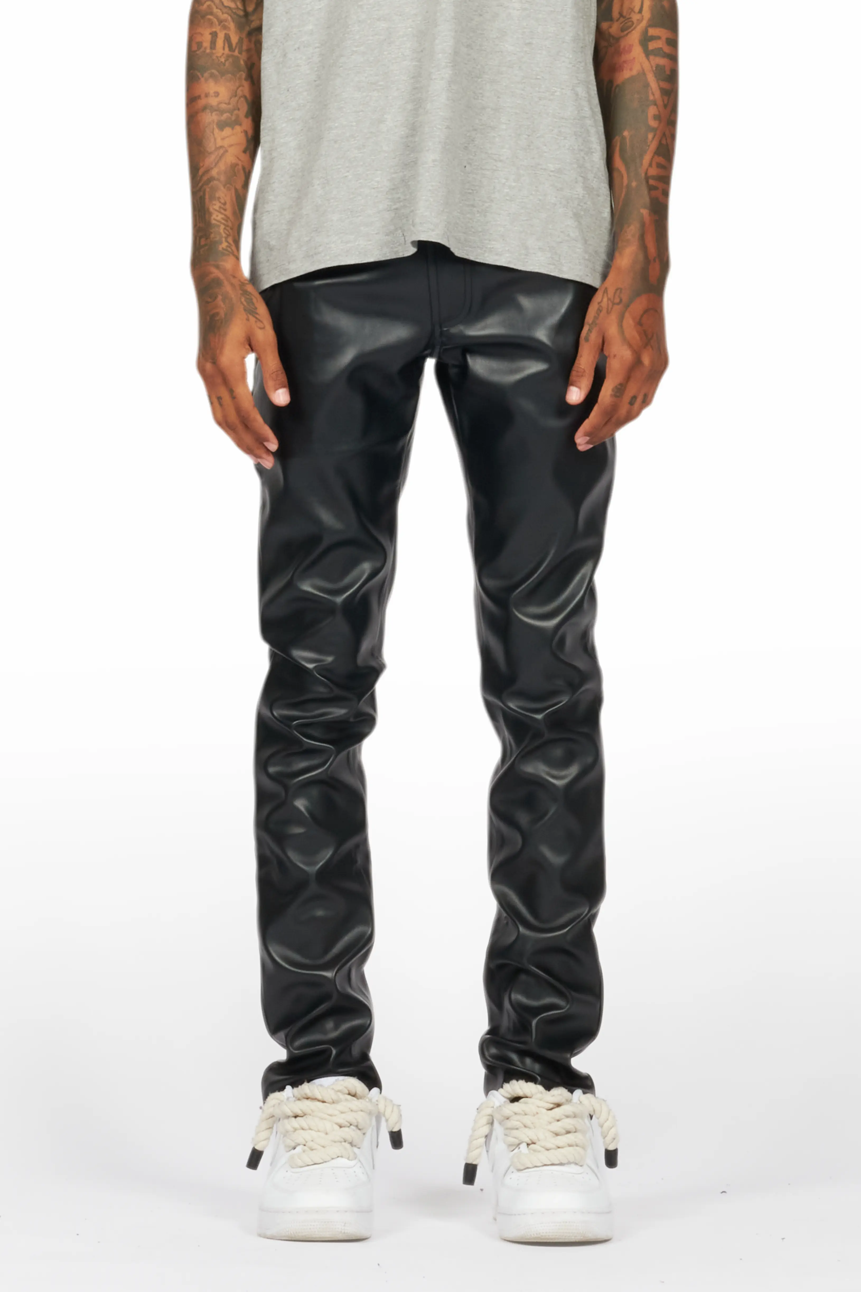 Ricky Black Slim Fit Faux Leather Pant