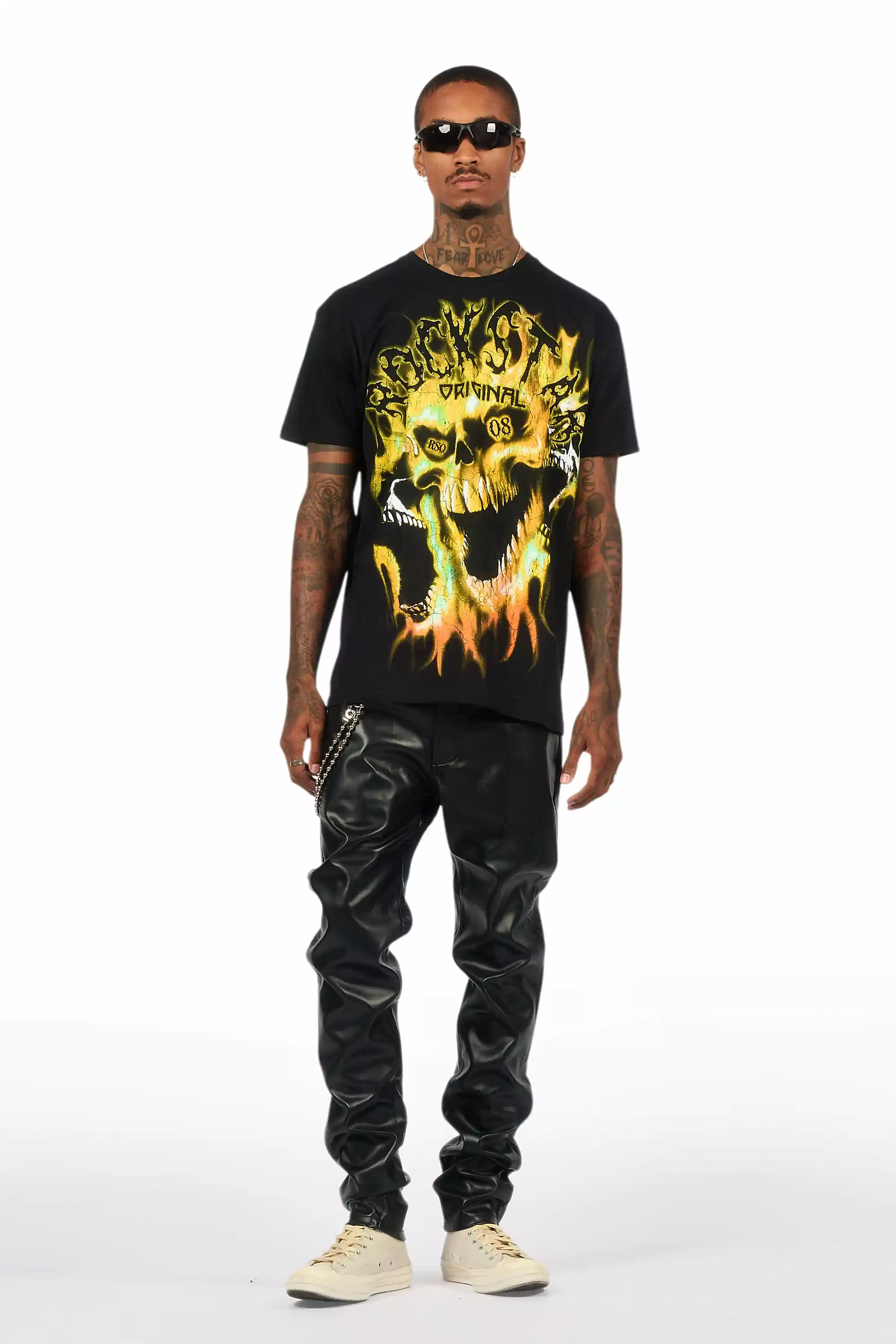 Ricky Black Slim Fit Faux Leather Pant
