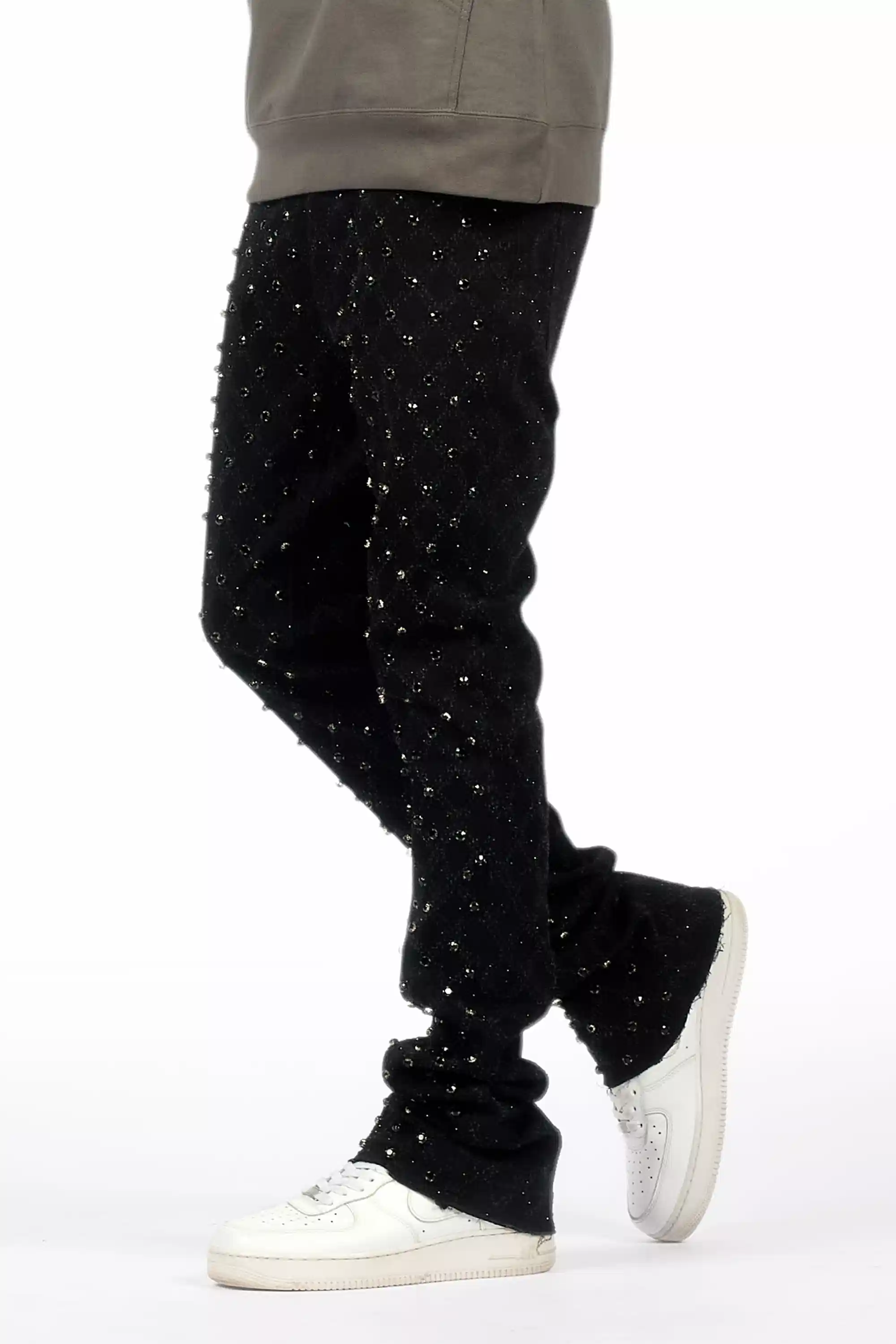 Glit Jet Black Rhinestone Stacked Flare Jean