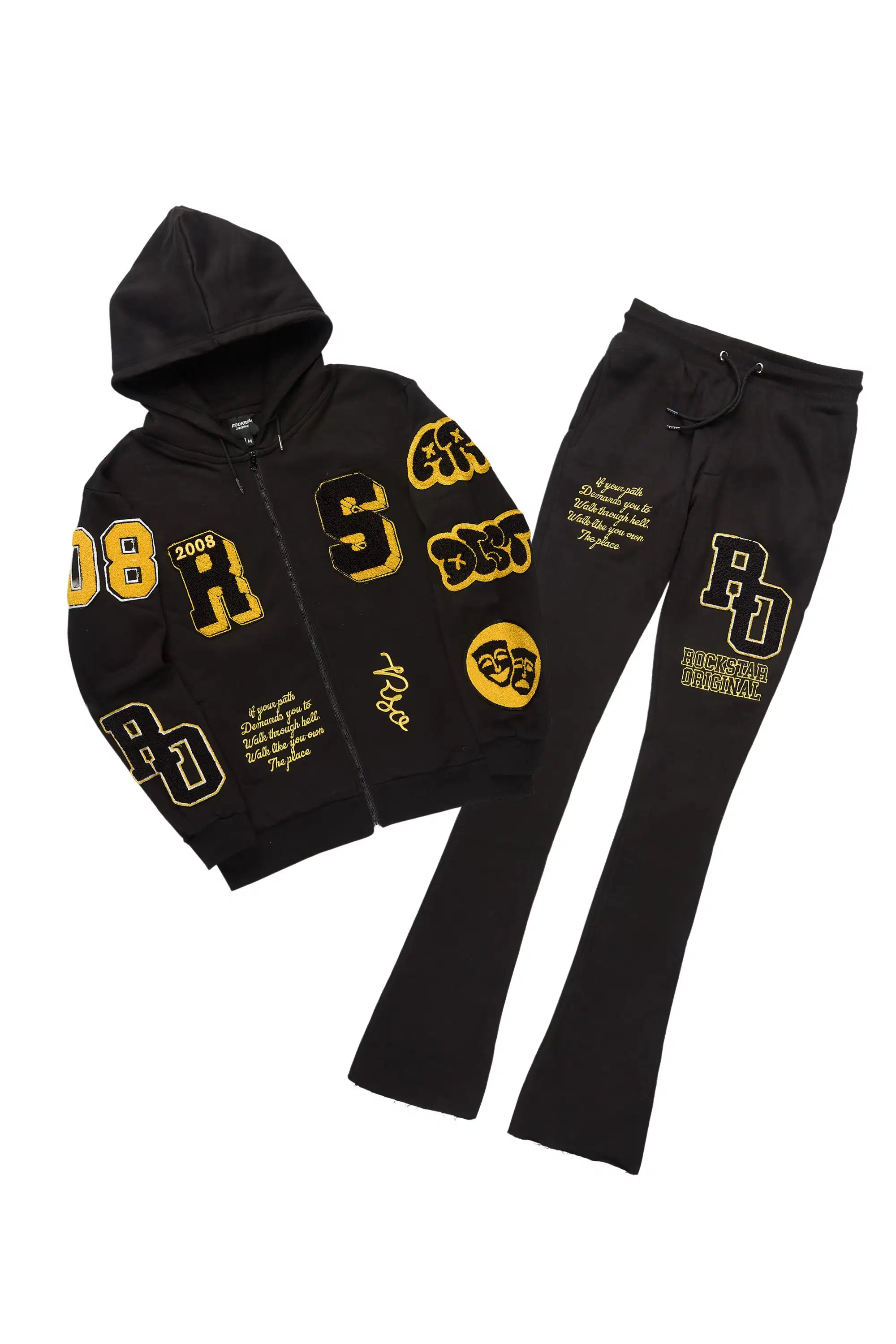 Leslaw Black Stacked Flare Hoodie Track Set