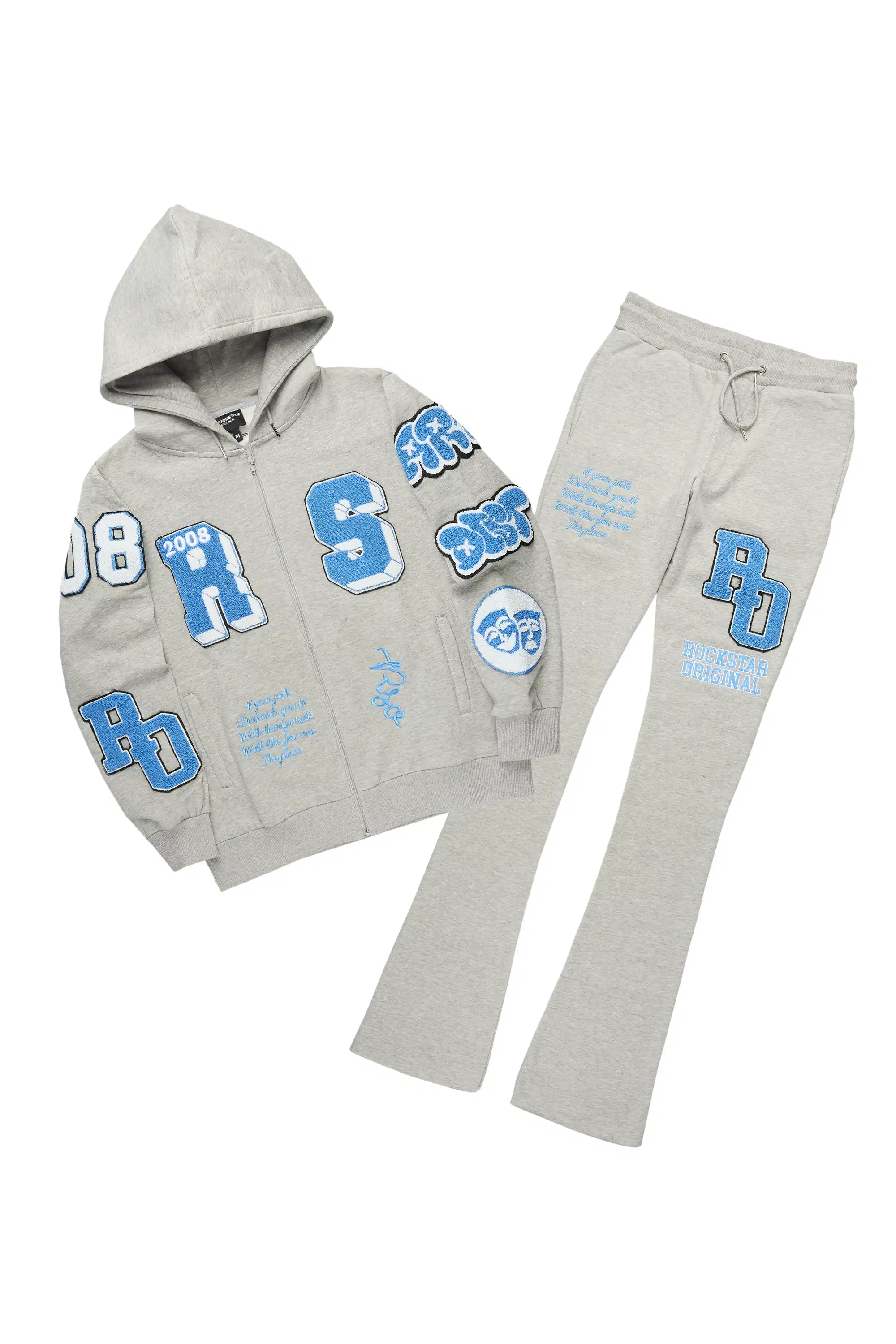 Leslaw Heather Grey Stacked Flare Hoodie Track Set
