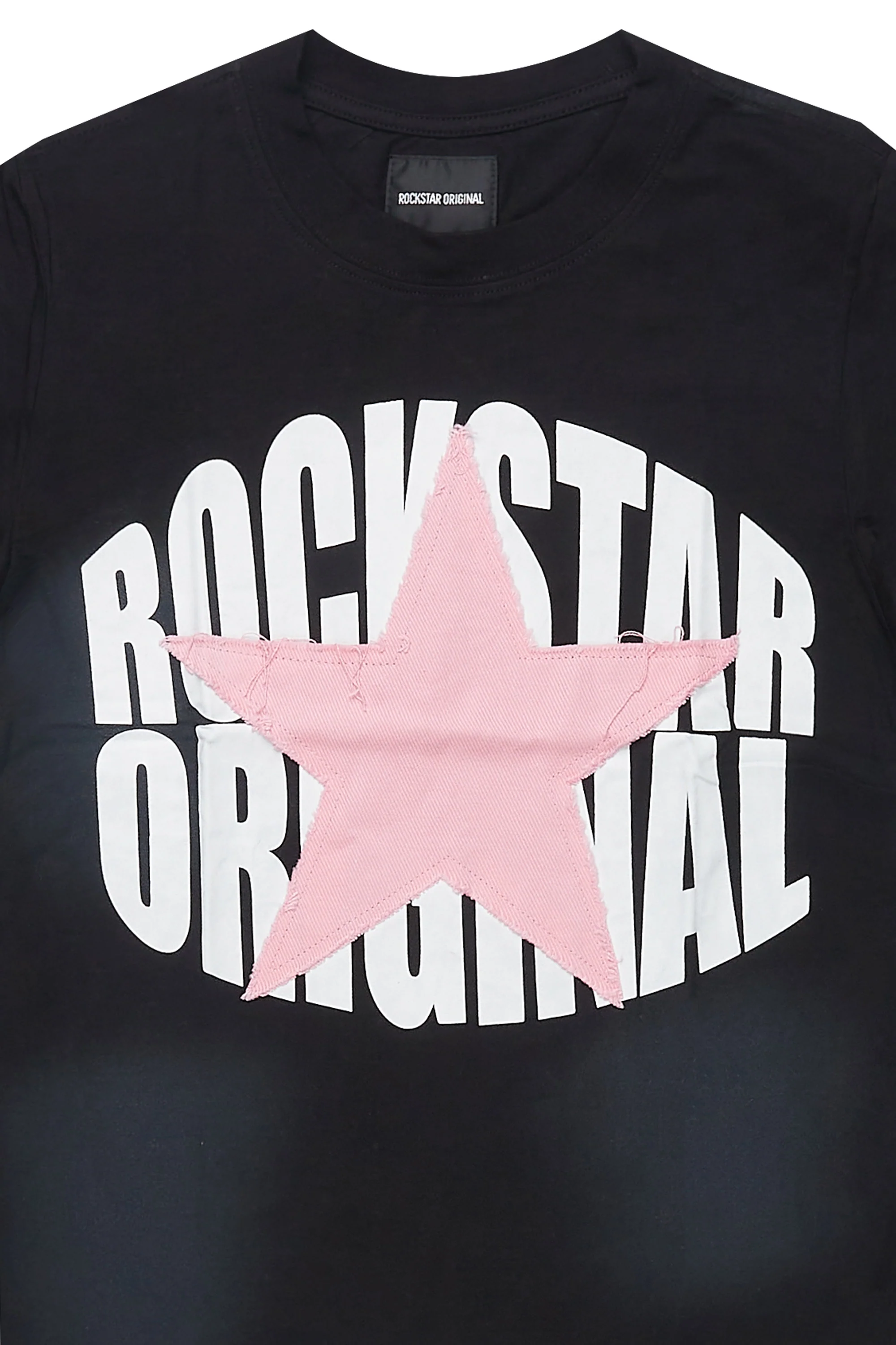 Girls Khaly Black/Pink Graphic T-Shirt With Patch