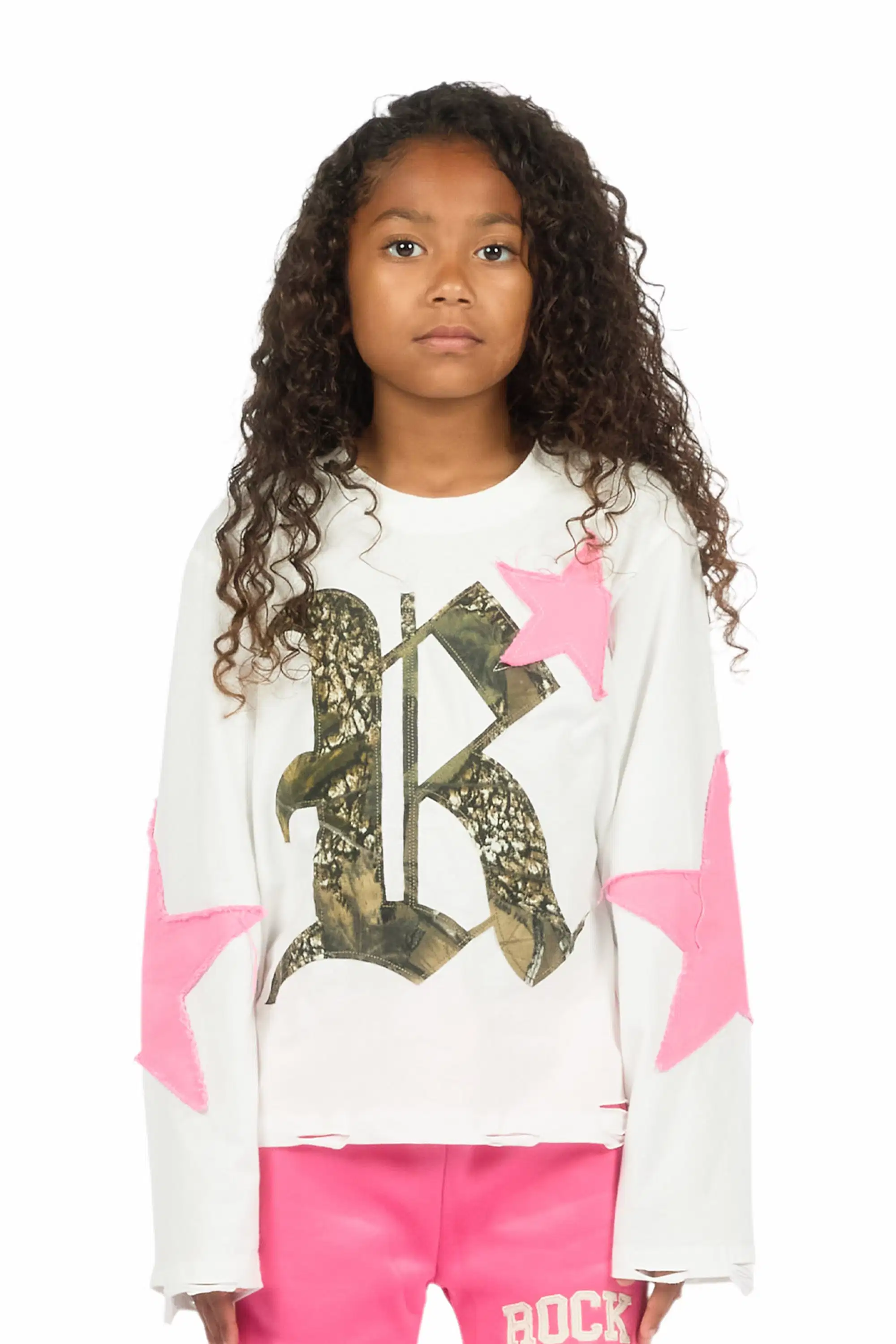 Girls Delgera White/Pink L/S T-Shirt