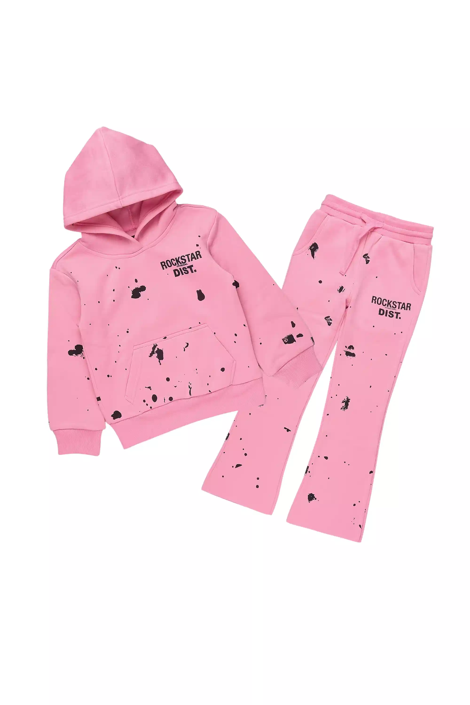 Girls Hadley Light Pink Hoodie Stacked Flare Track Set