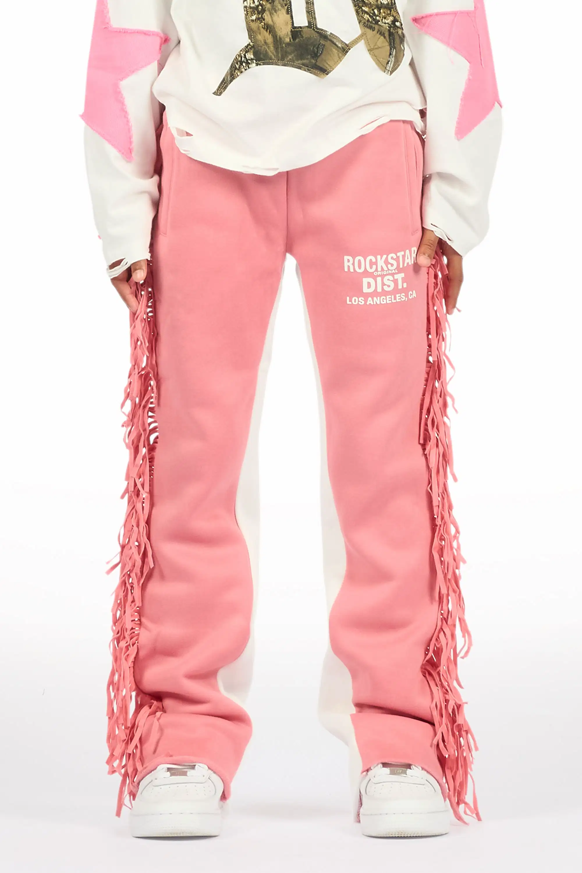 Girls Kendra Pink Fringe Stacked Flare Pant