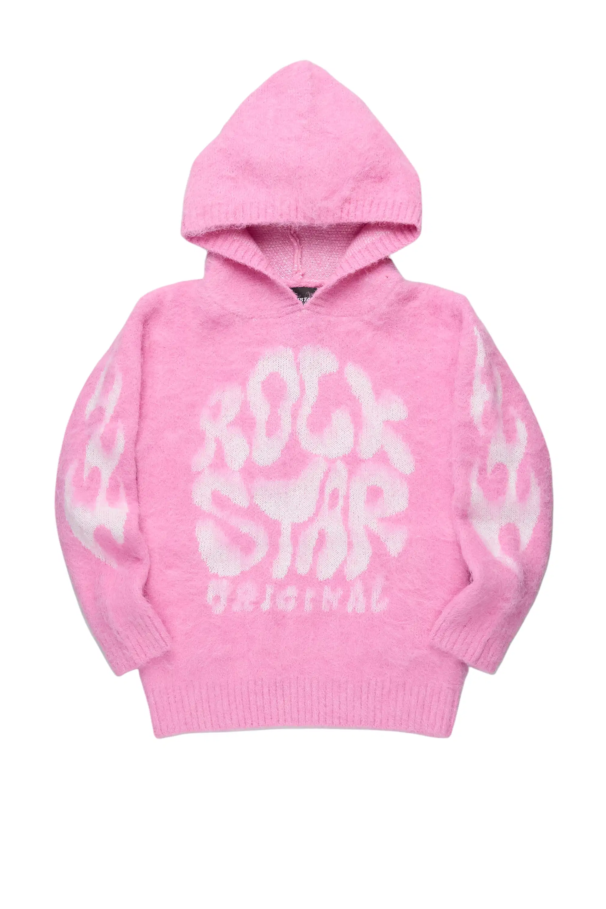 Girls Hakon Pink Graphic Knitted Mohair Hoodies