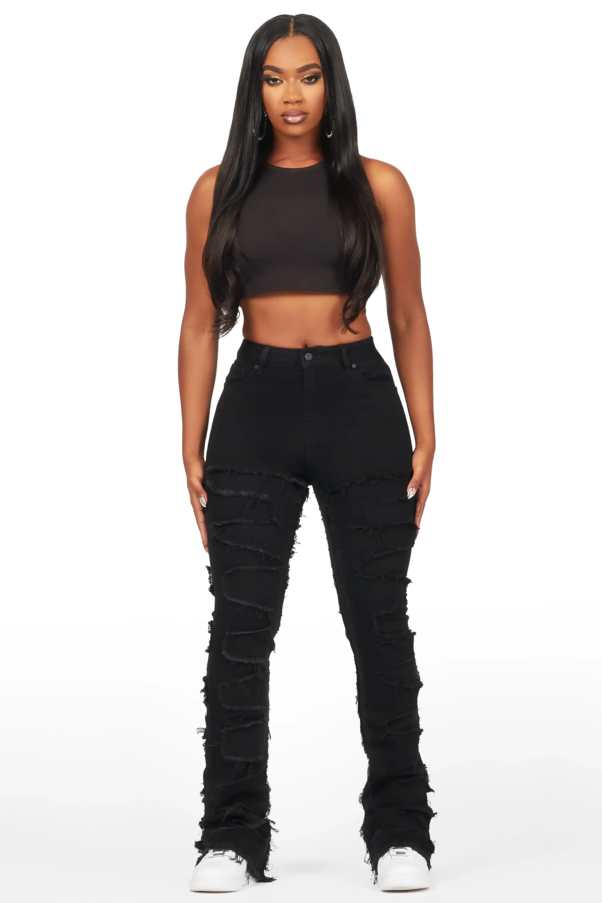 14044-zariyah-black-stacked-flare-jean-3.webp Zariyah Black Stacked Flare Jean