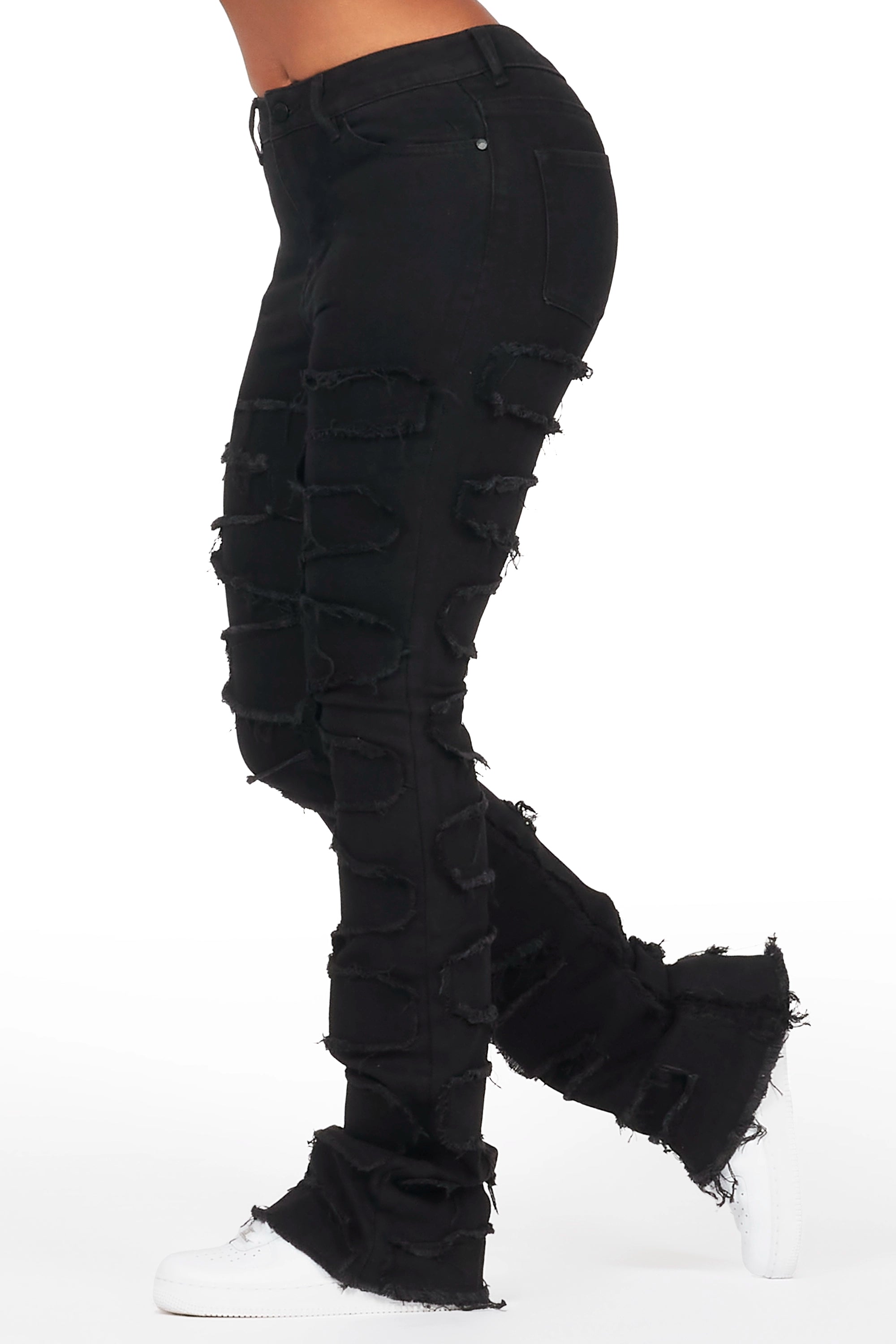 14044-zariyah-black-stacked-flare-jean-5.jpg Zariyah Black Stacked Flare Jean