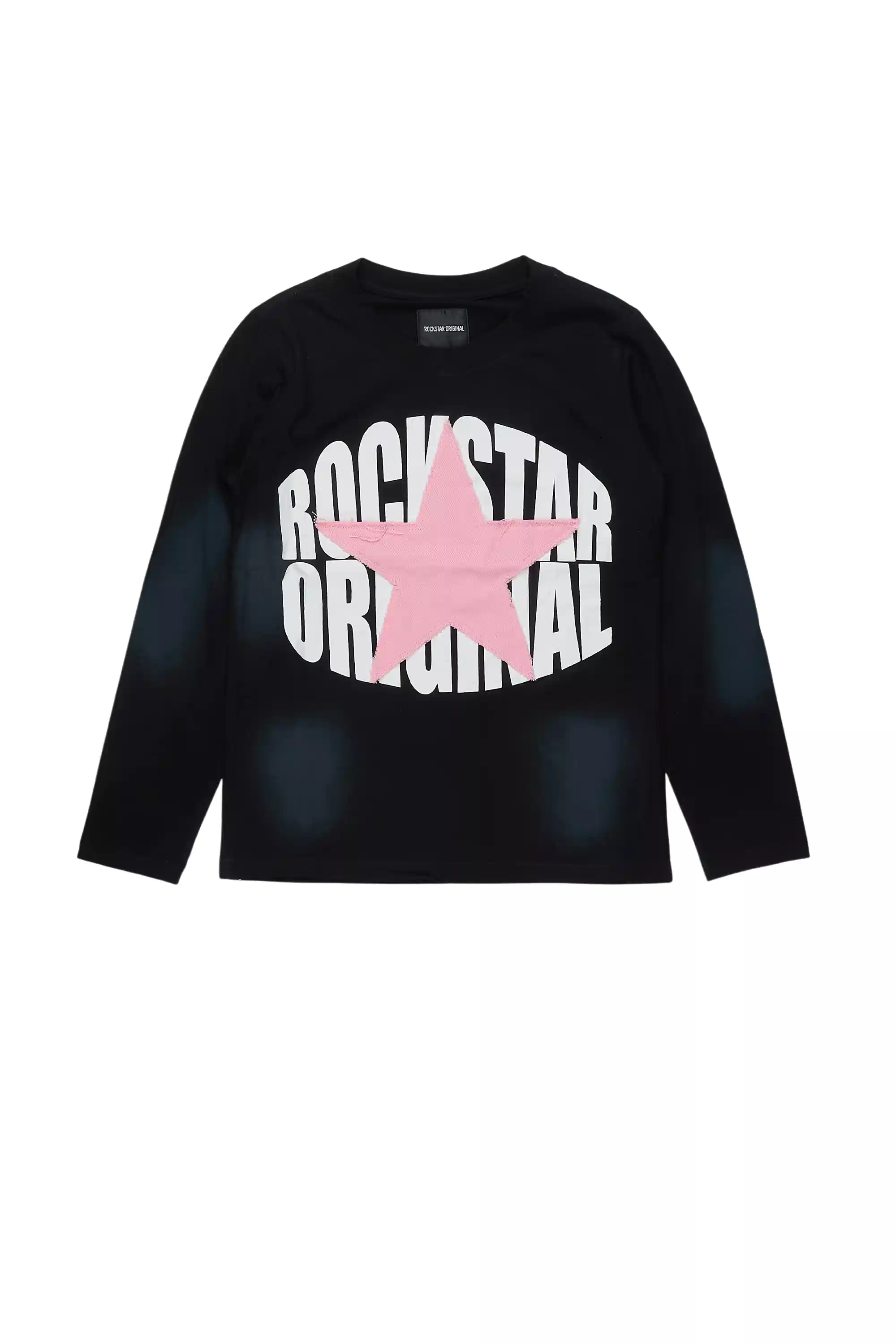 Girls Khaly Black/Pink L/S Graphic T-Shirt With Patch