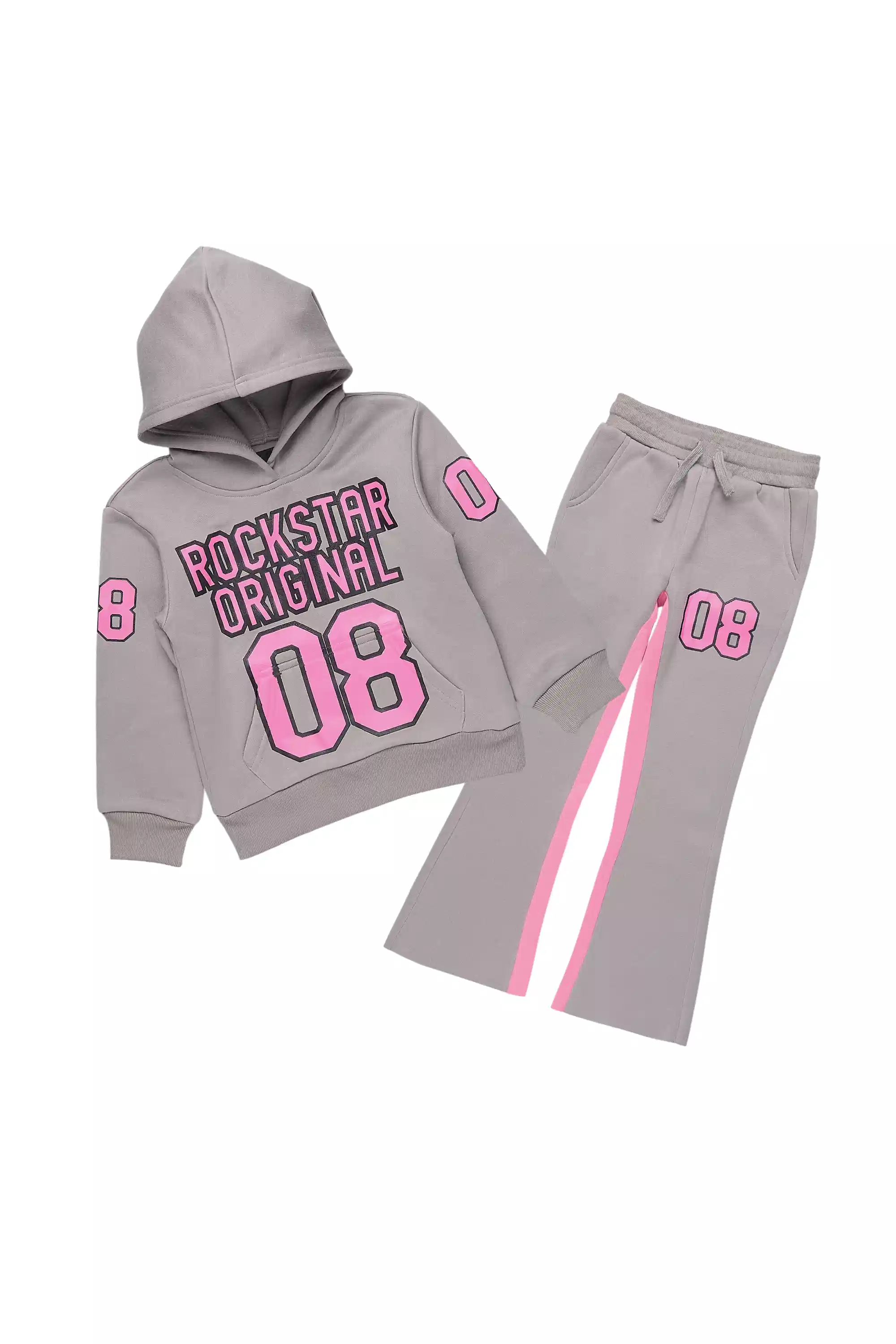 Girls Gaiea Grey/Pink Jersey Stacked Track Set