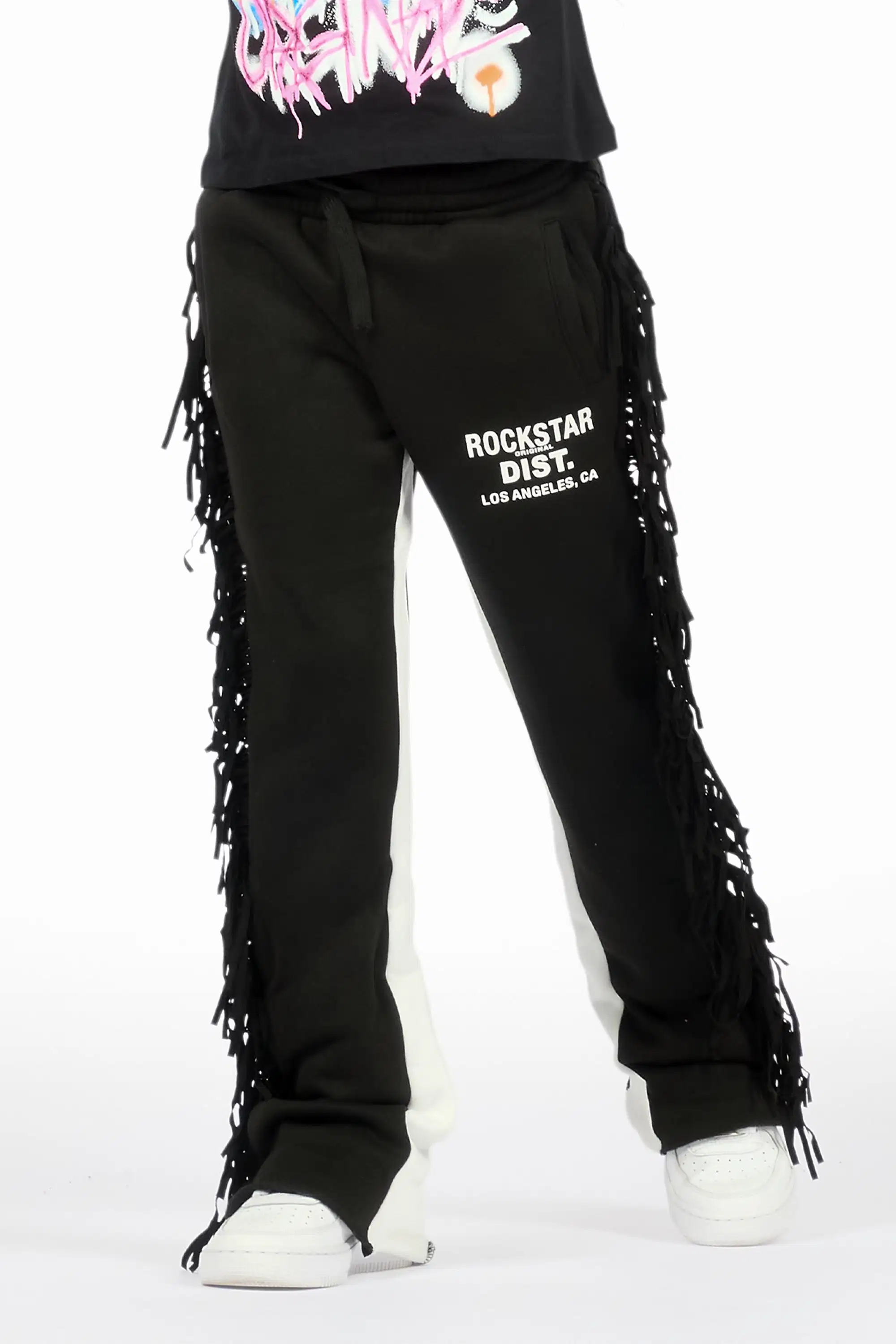 Girls Kendra Black Fringe Stacked Flare Pant