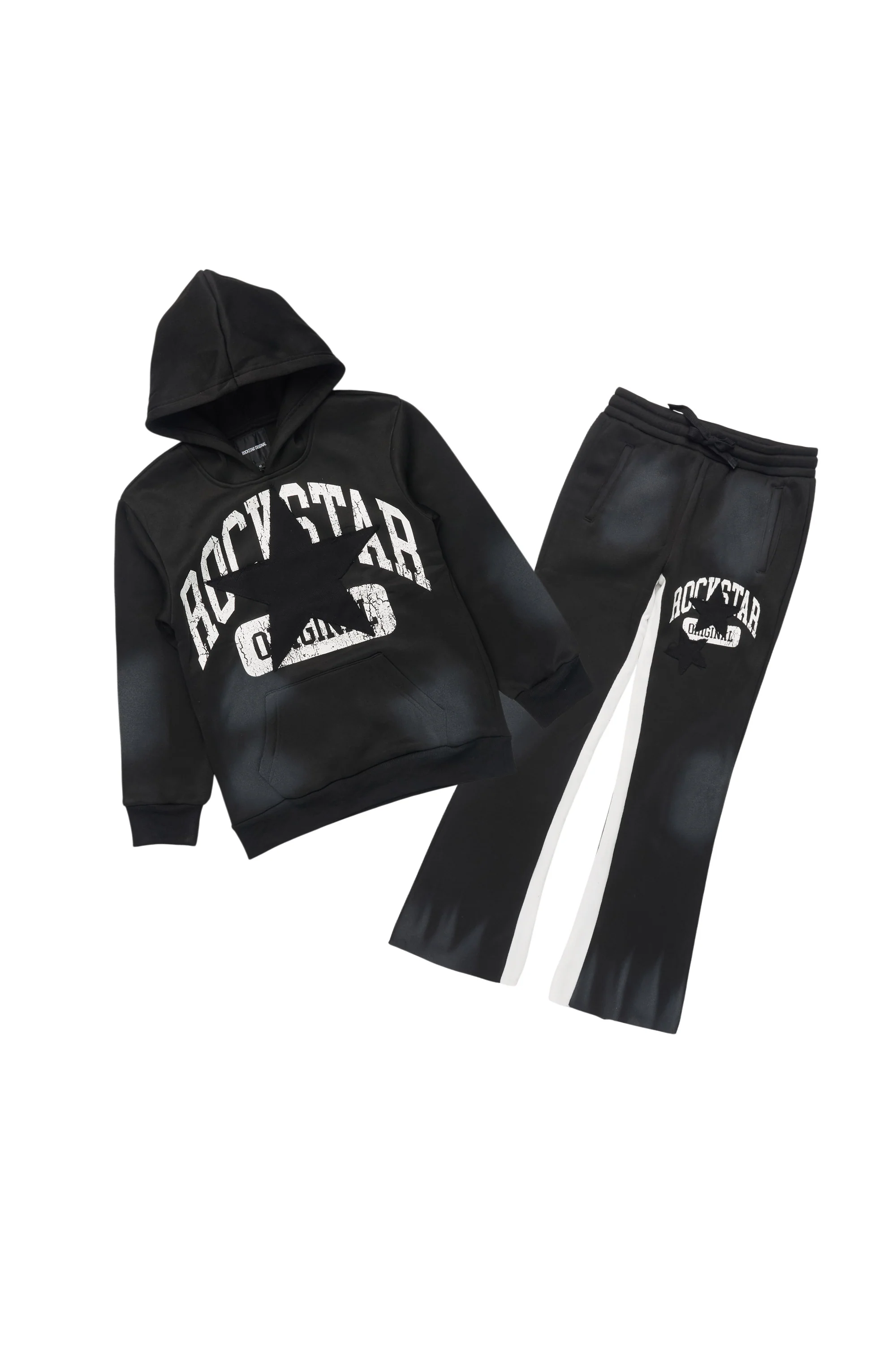 Girls Danika Black Fleece Stacked Track Set