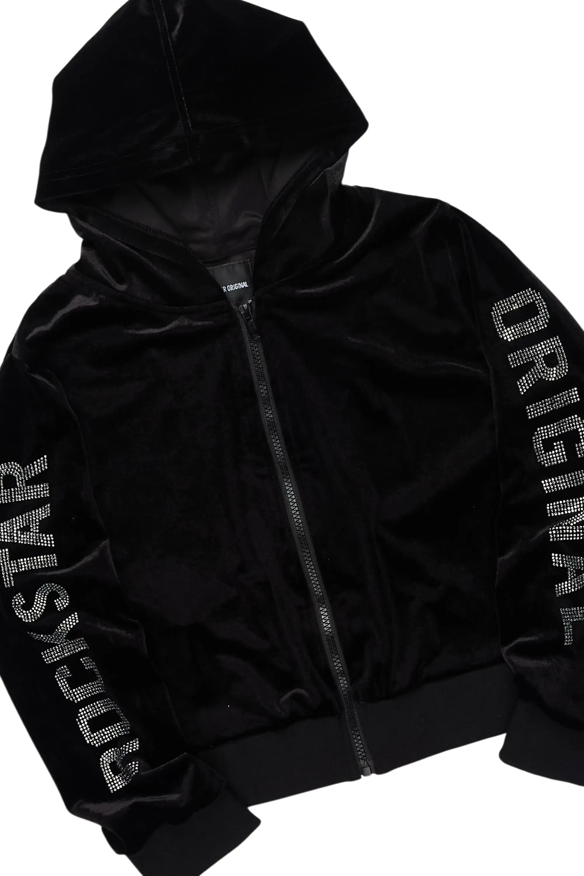 Girls Shakura Black Stacked Velour Track Set
