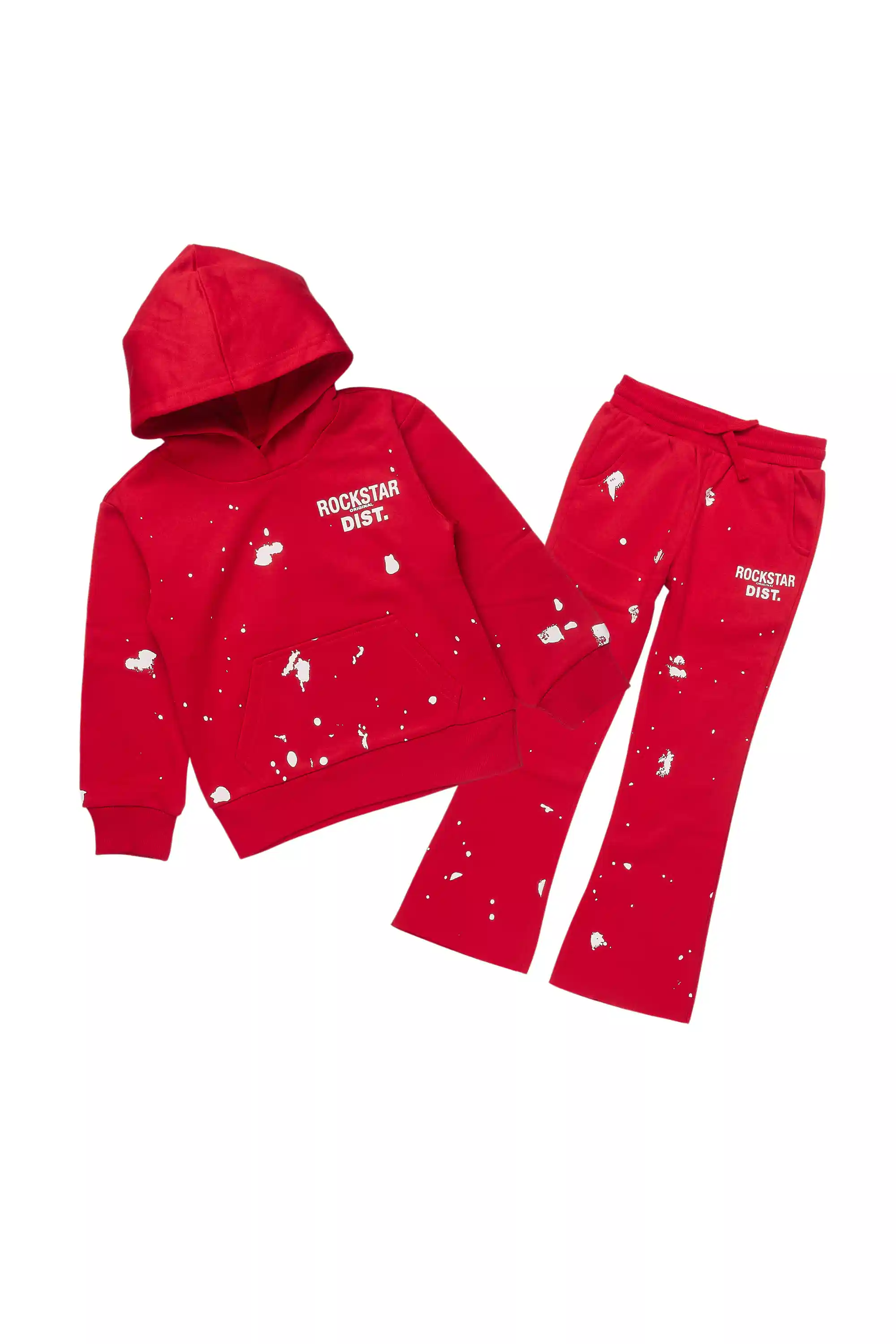 Girls Hadley Red Hoodie Stacked Flare Track Set