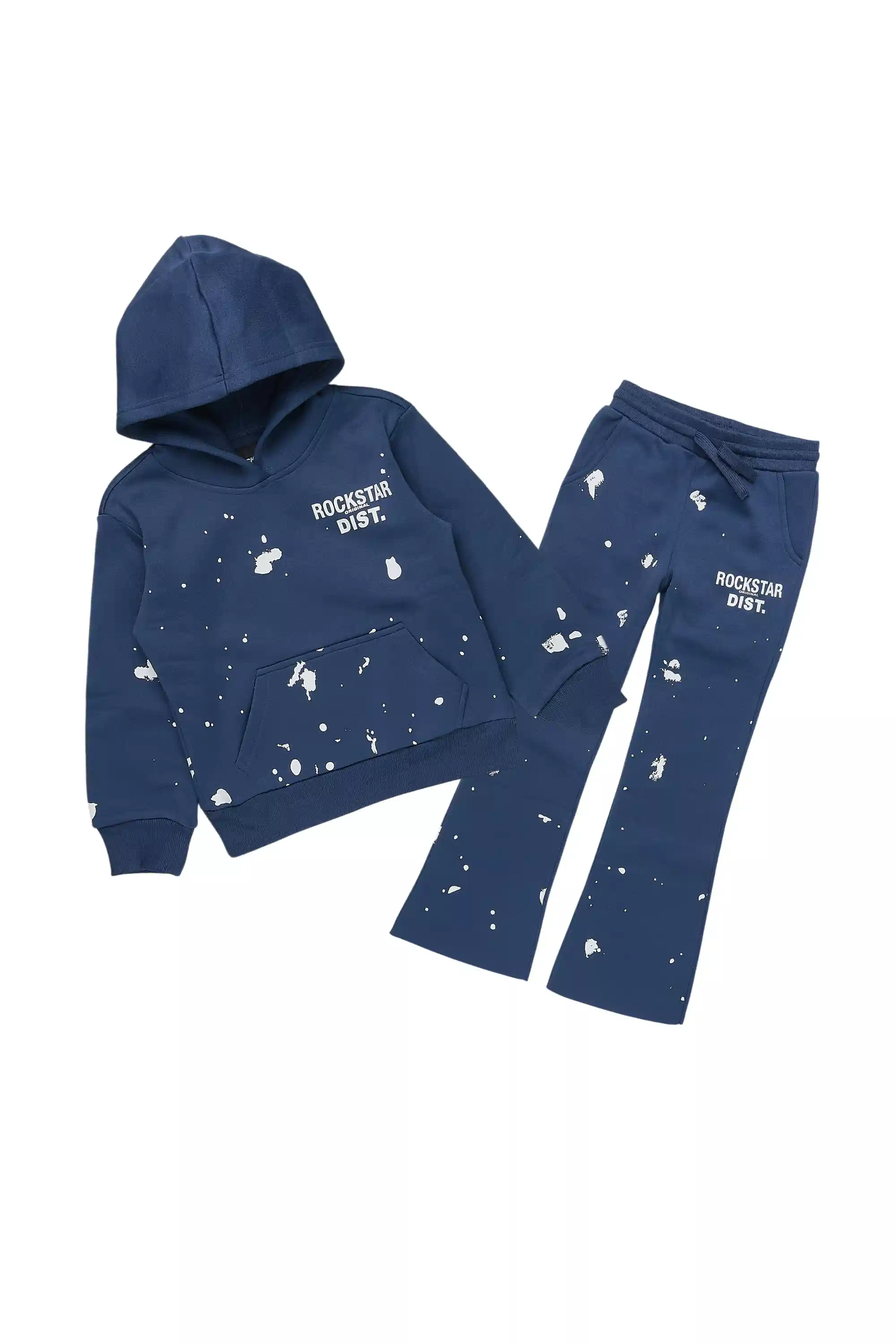Girls Hadley Navy Hoodie Stacked Flare Track Set