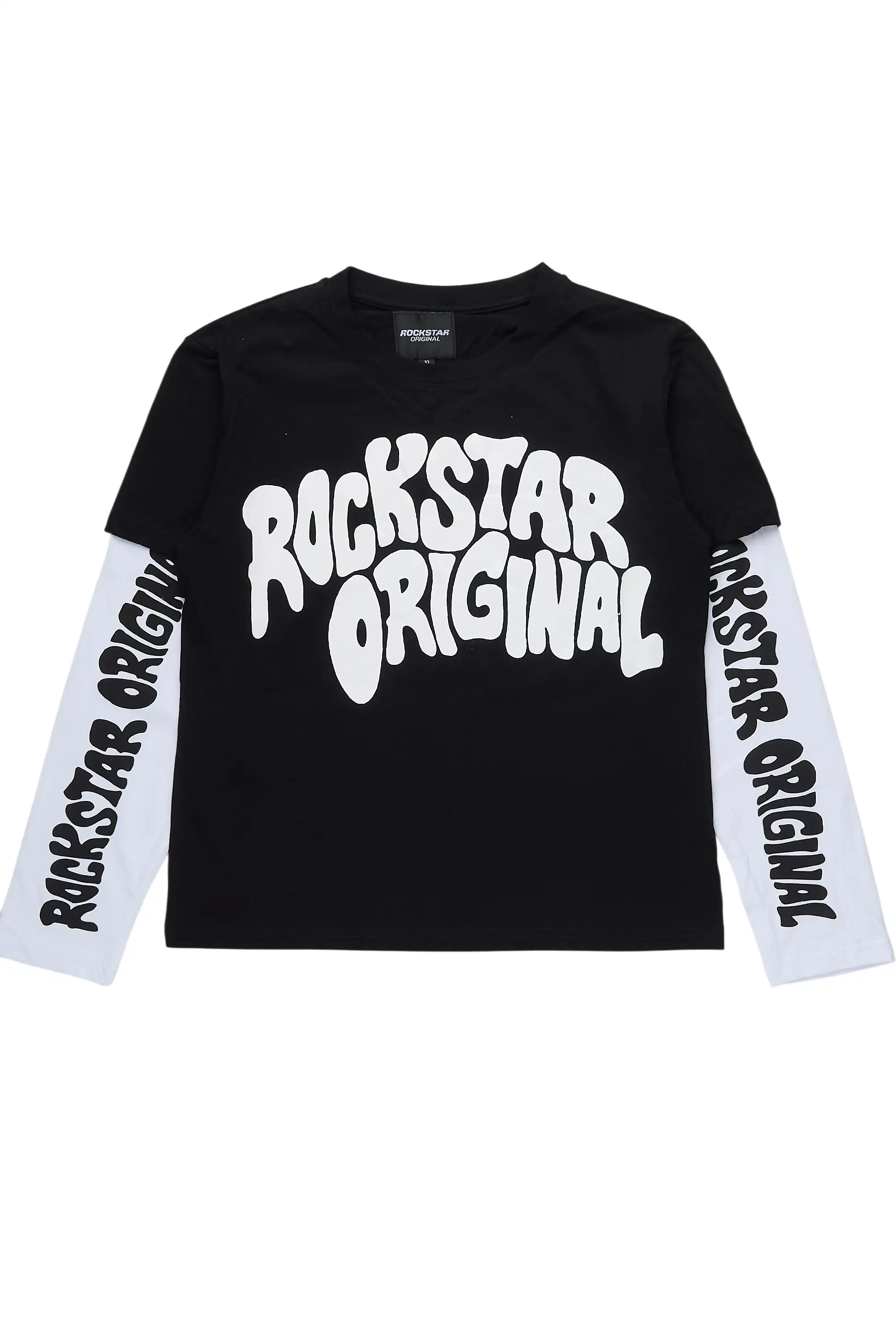 Girls Monique Black/White Double Layer L/S Graphic T-Shirt