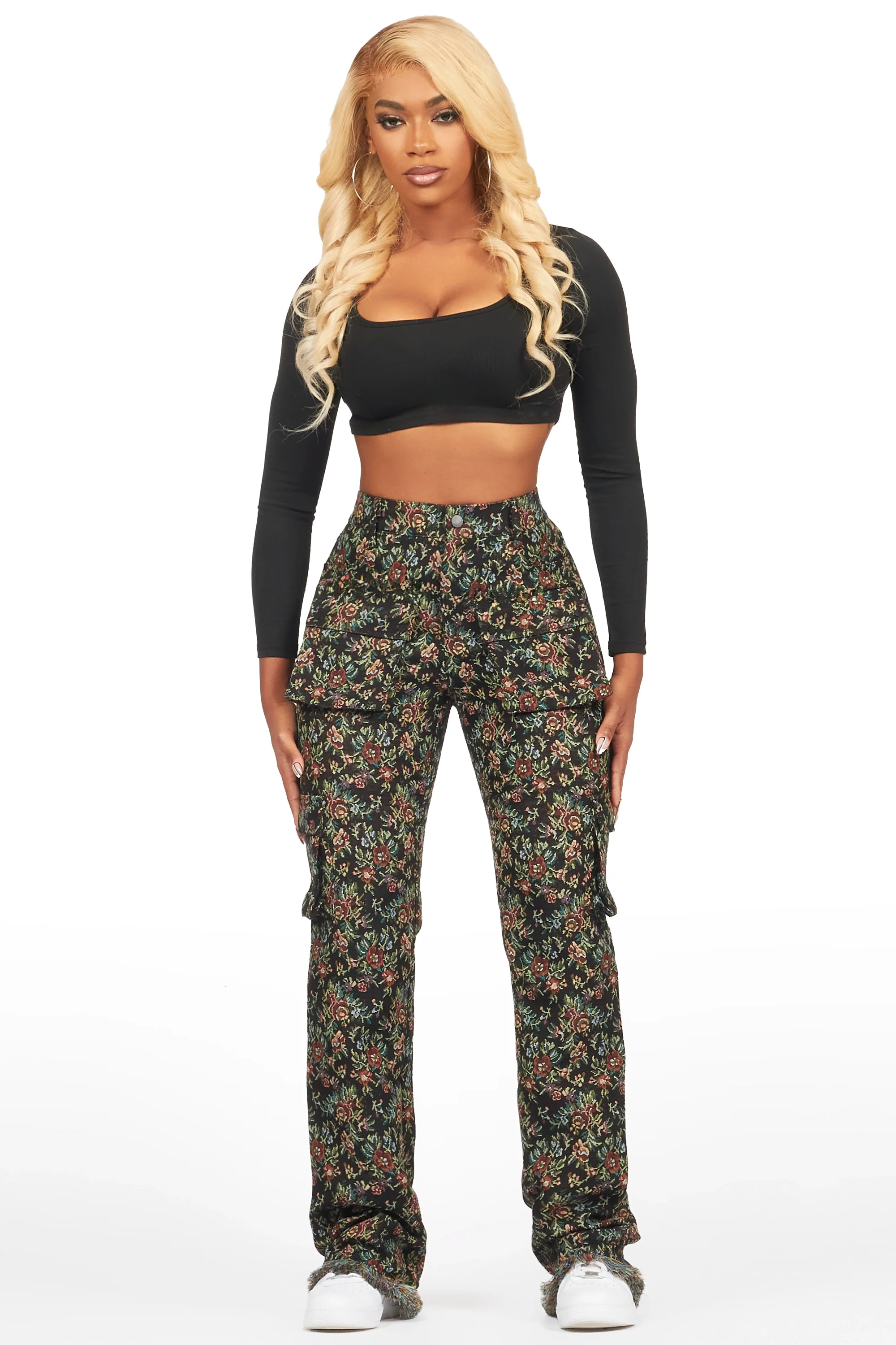 14873-niyah-black-floral-tapestry-stacked-pant-2.webp Niyah Black Floral Tapestry Stacked Pant