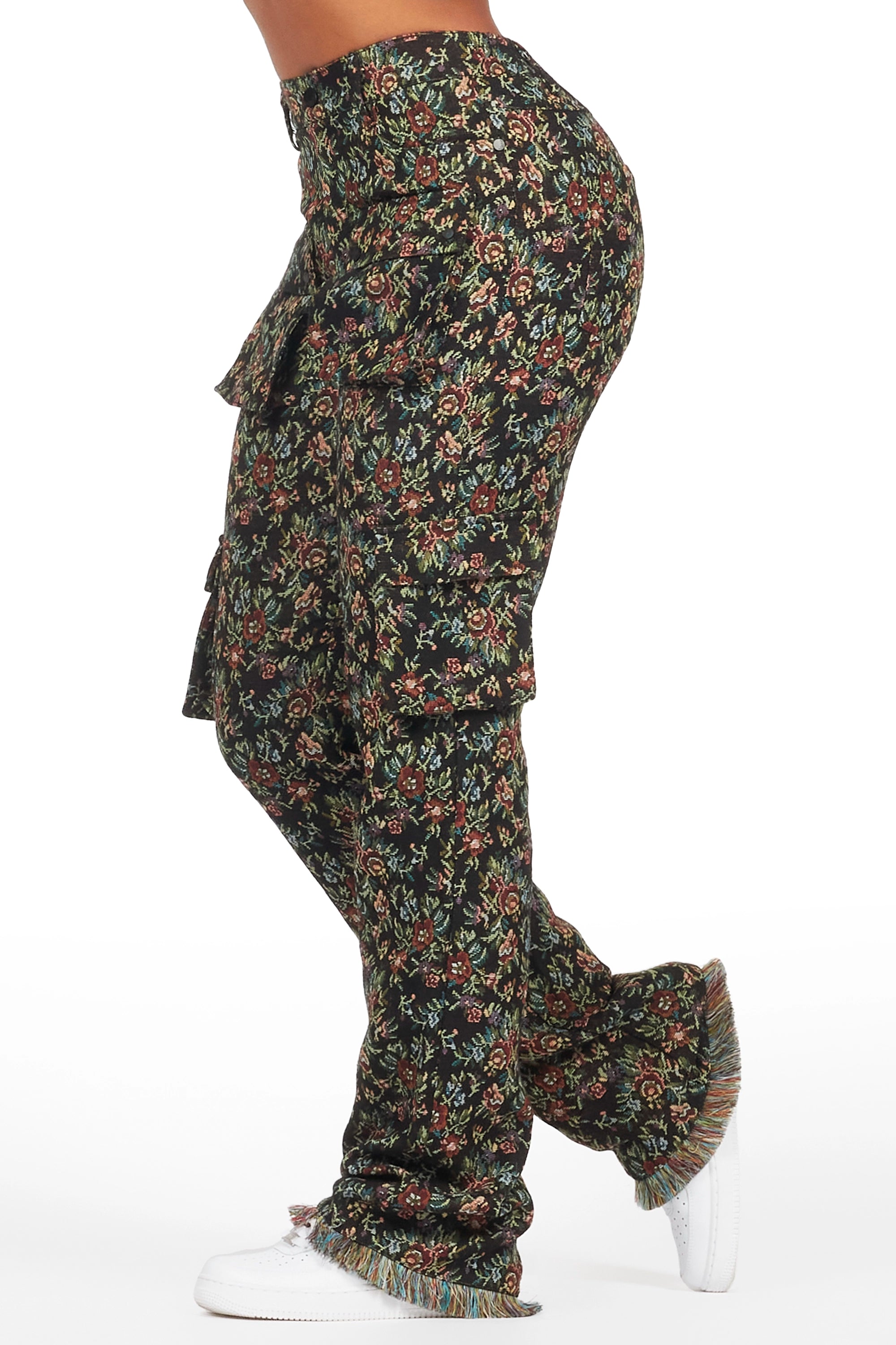 14873-niyah-black-floral-tapestry-stacked-pant-3.jpg Niyah Black Floral Tapestry Stacked Pant