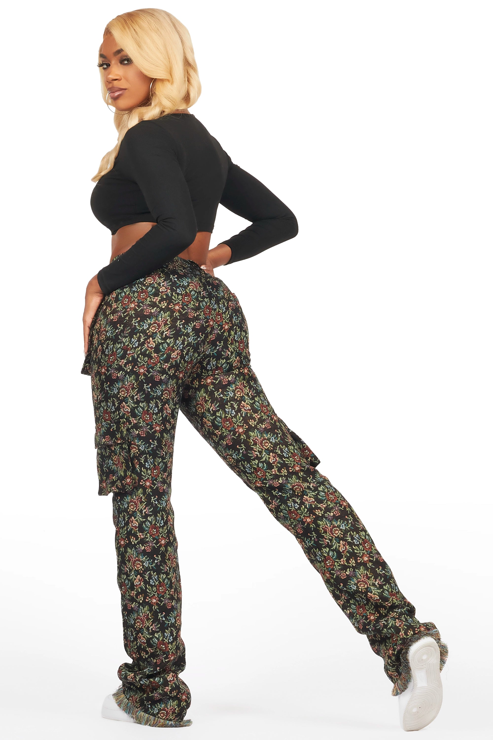 14873-niyah-black-floral-tapestry-stacked-pant-5.jpg Niyah Black Floral Tapestry Stacked Pant