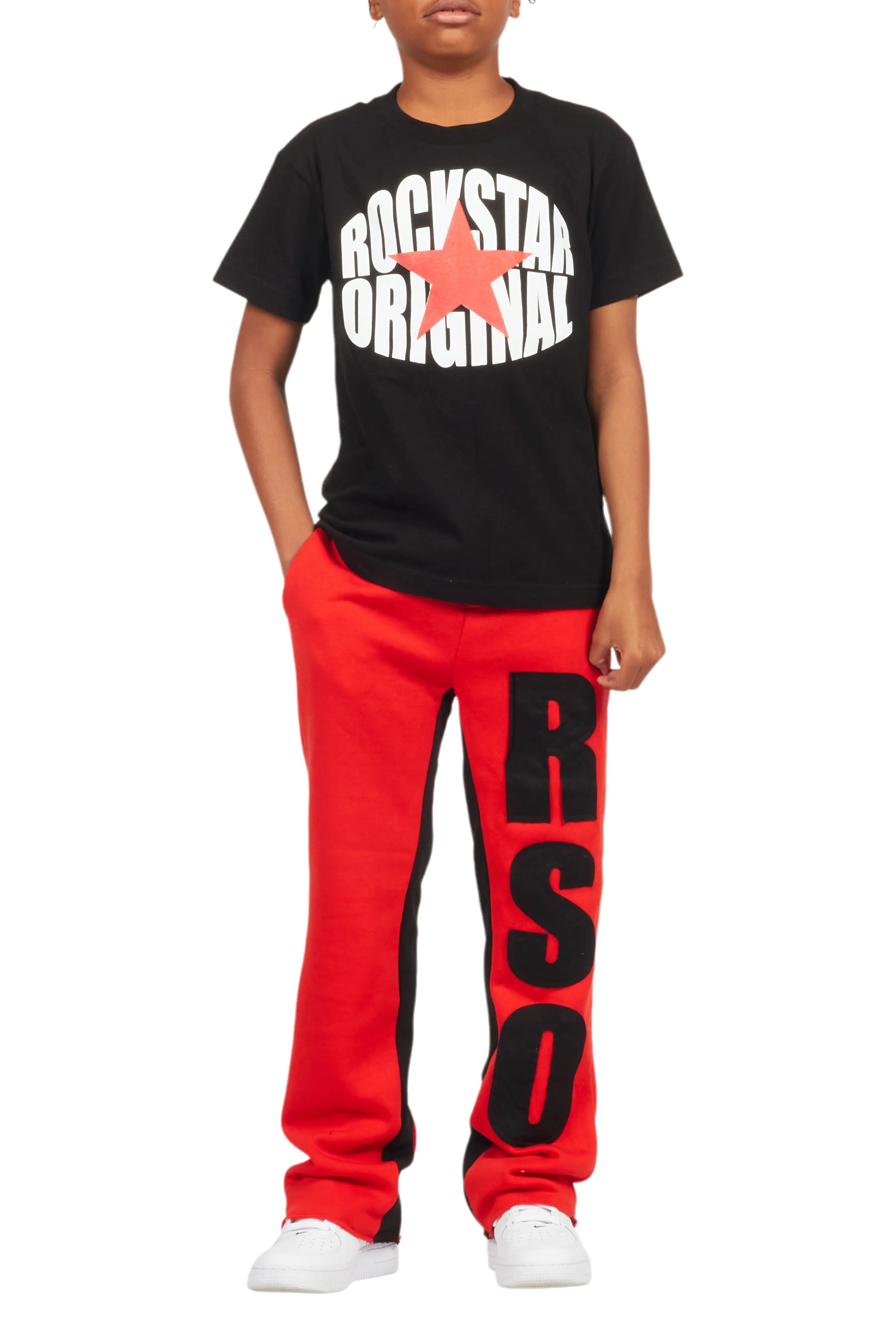 15439-boys-uko-red-stacked-baggy-flare-pant-9.jpg Boys Uko Red Stacked Baggy Flare Pant