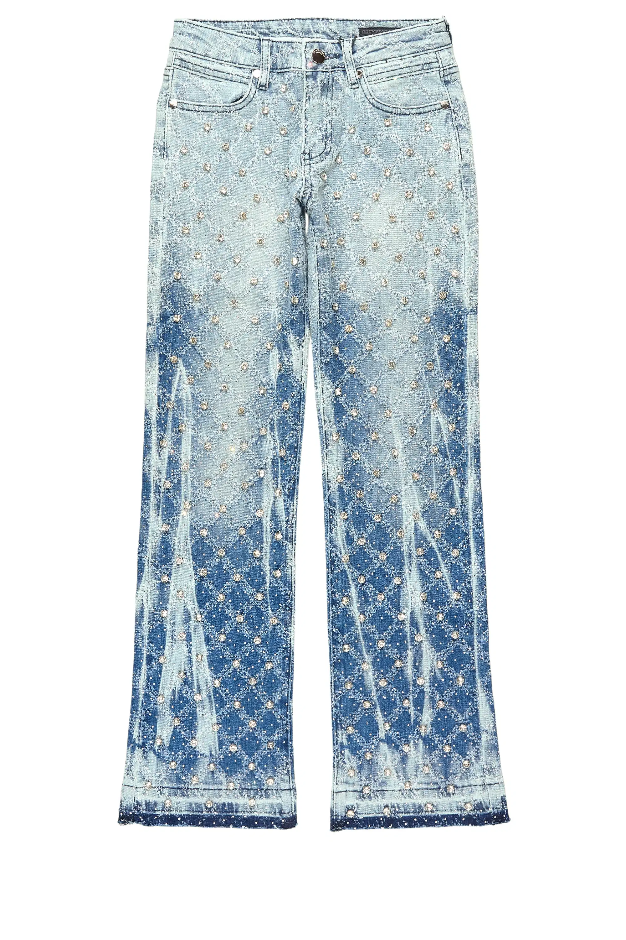 Boys Glit Blue Rhinestone Stacked Flare Jean