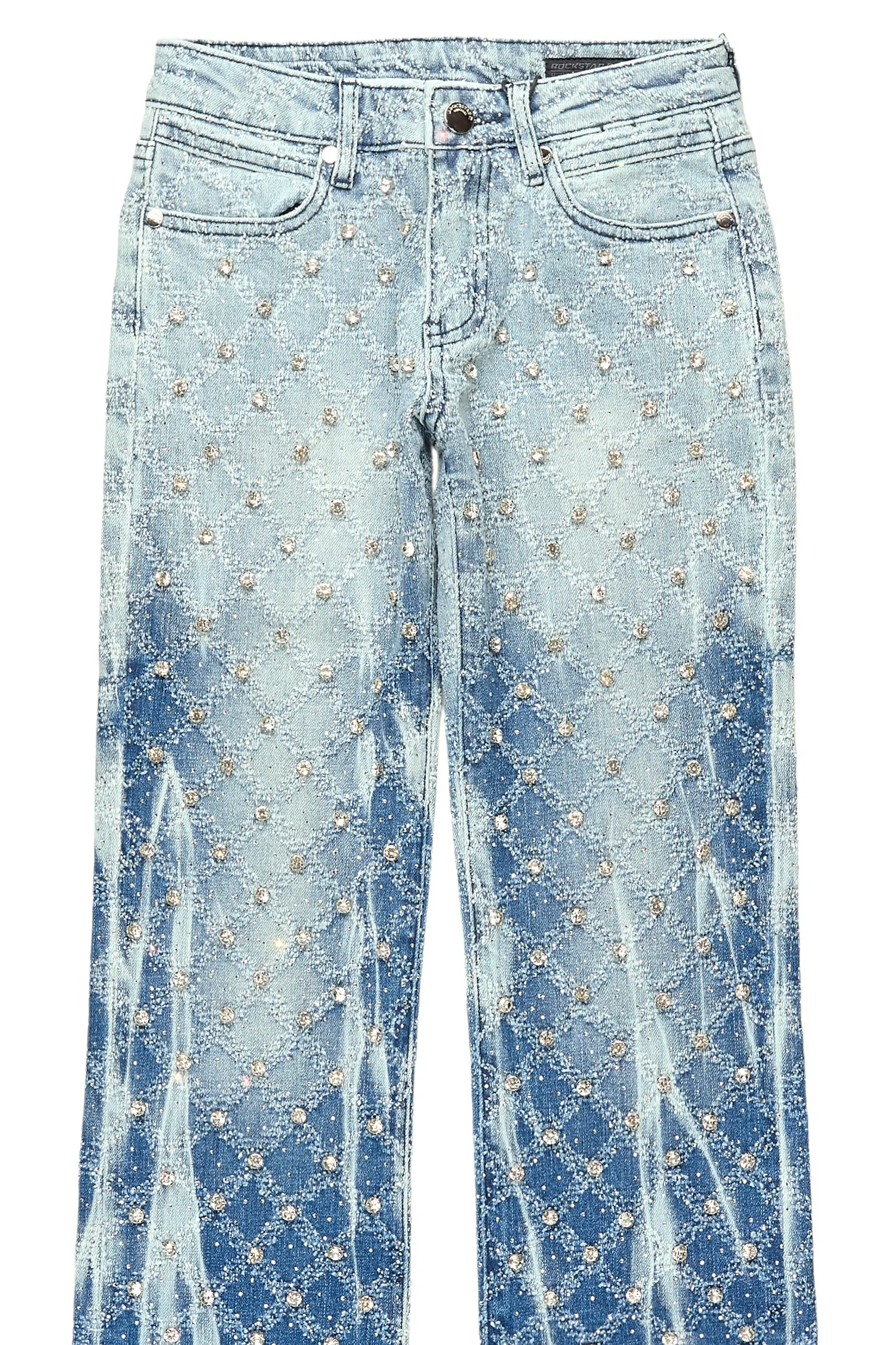 Boys Glit Blue Rhinestone Stacked Flare Jean