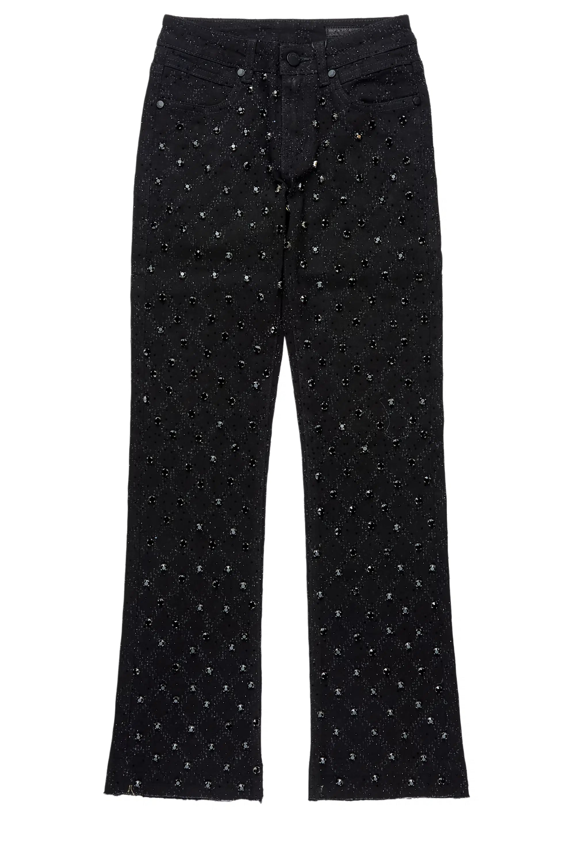 Boys Glit Black Rhinestone Stacked Flare Jean