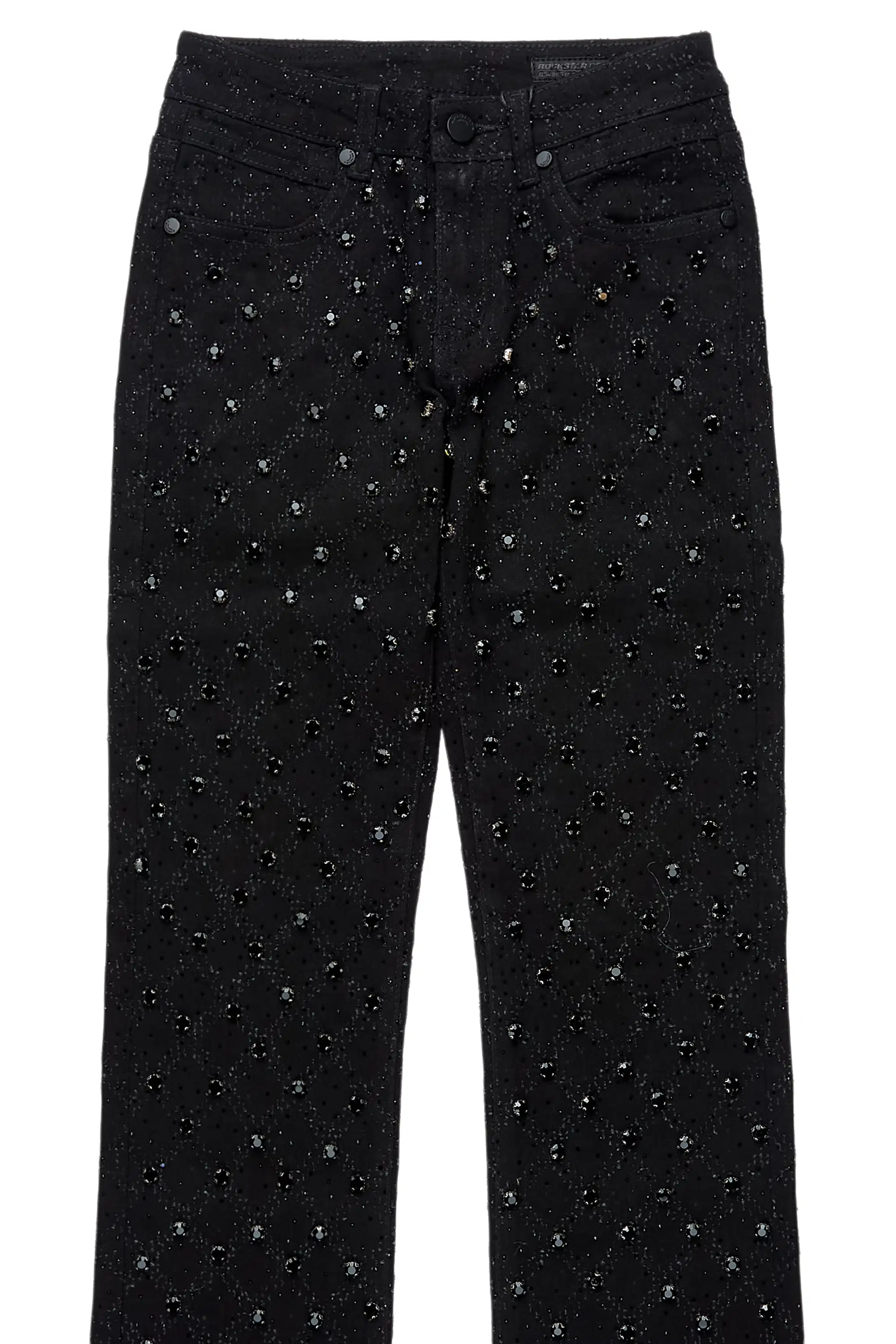Boys Glit Black Rhinestone Stacked Flare Jean