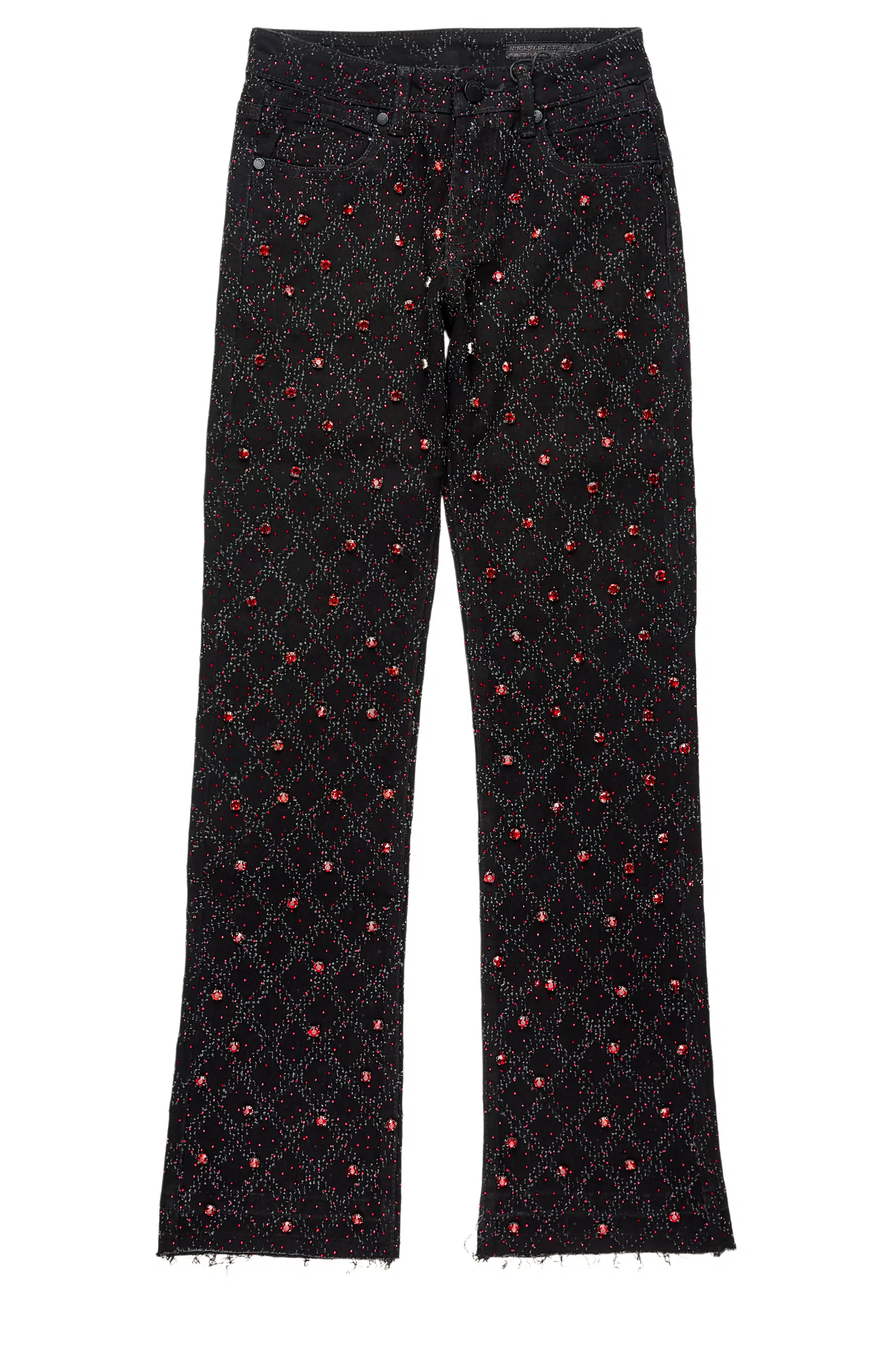 Boys Glit Black/Red Rhinestone Stacked Flare Jean