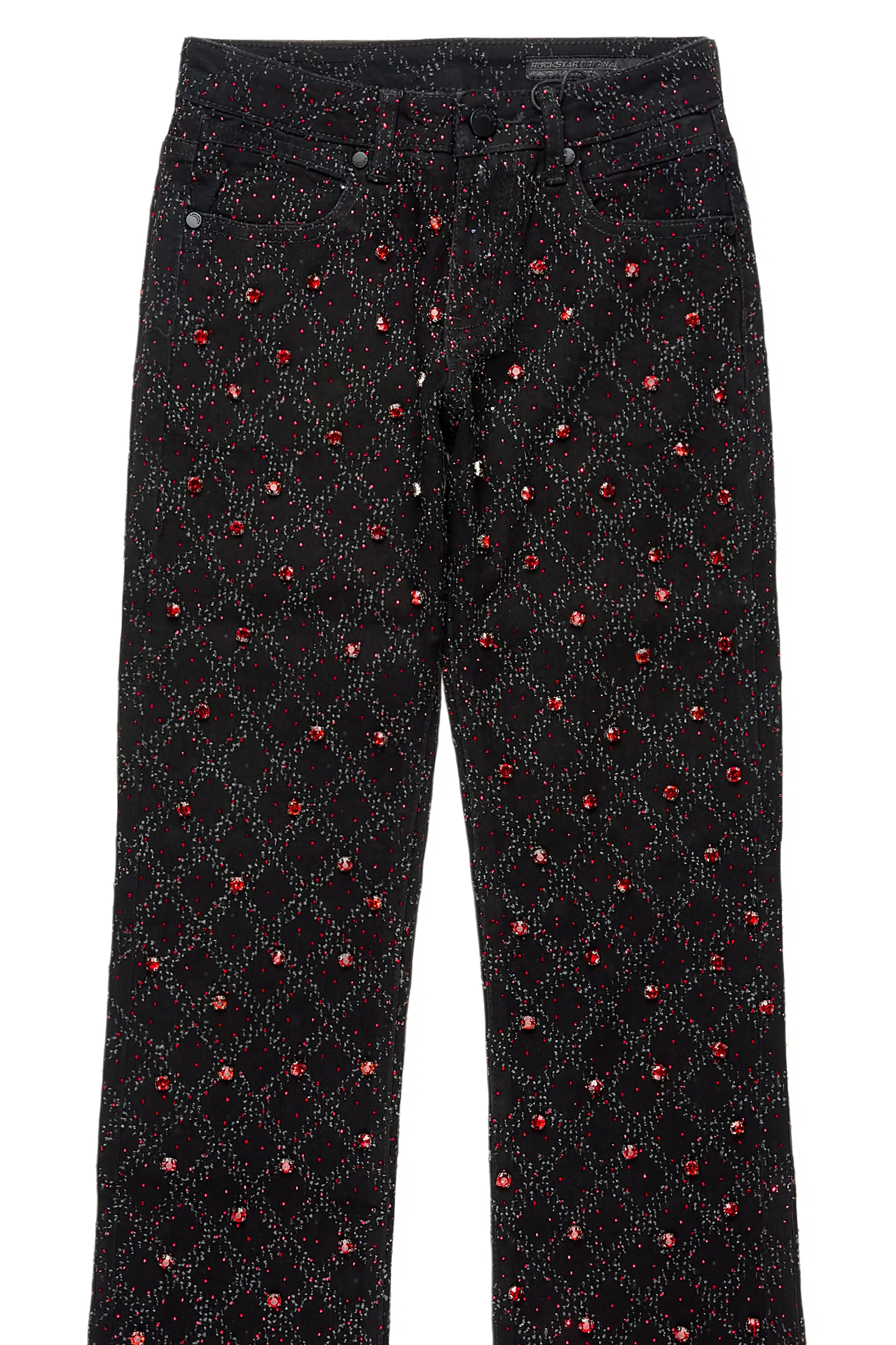 Boys Glit Black/Red Rhinestone Stacked Flare Jean