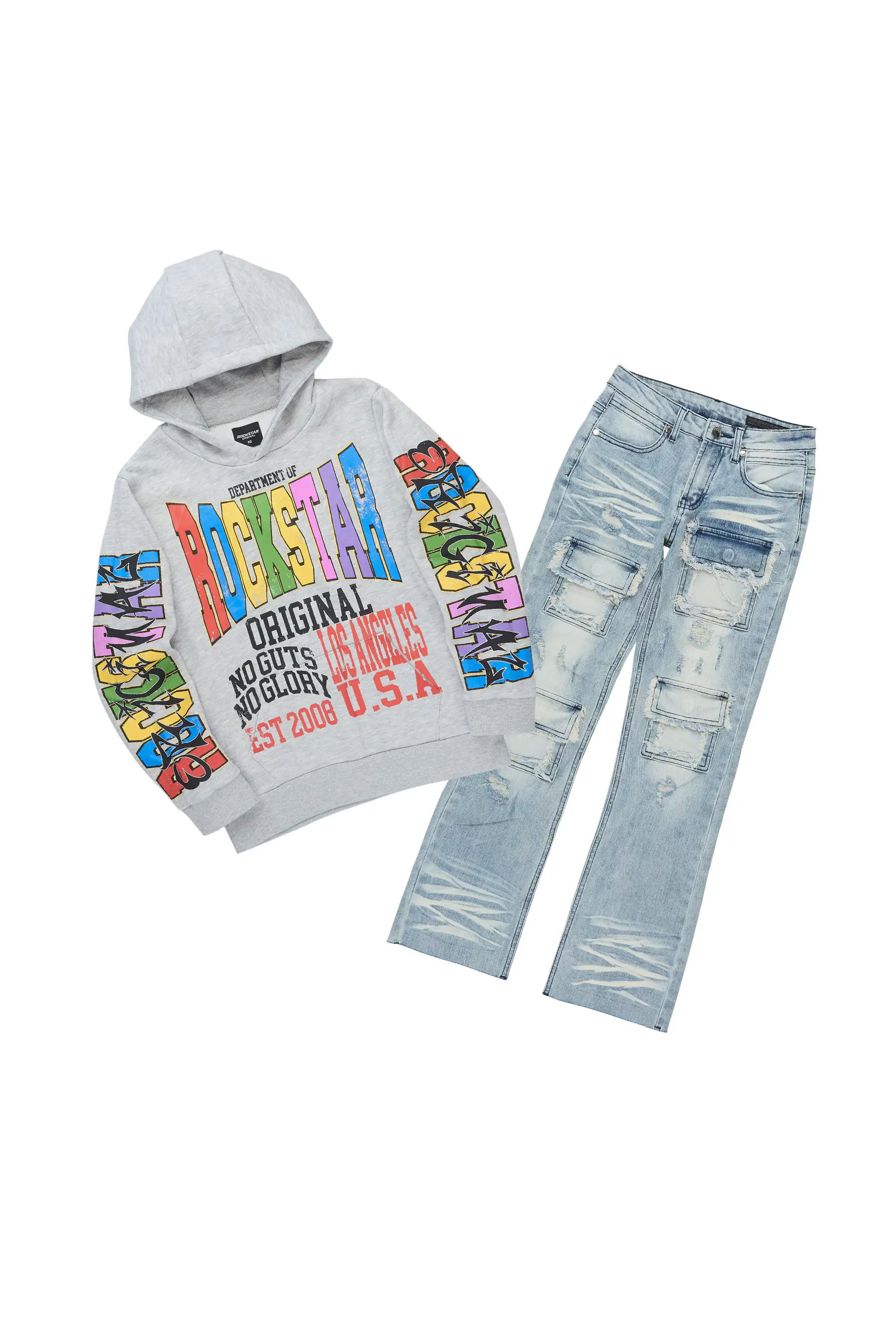 Boys Keen Grey Hoodie & Petrus Blue Stacked Jean Set