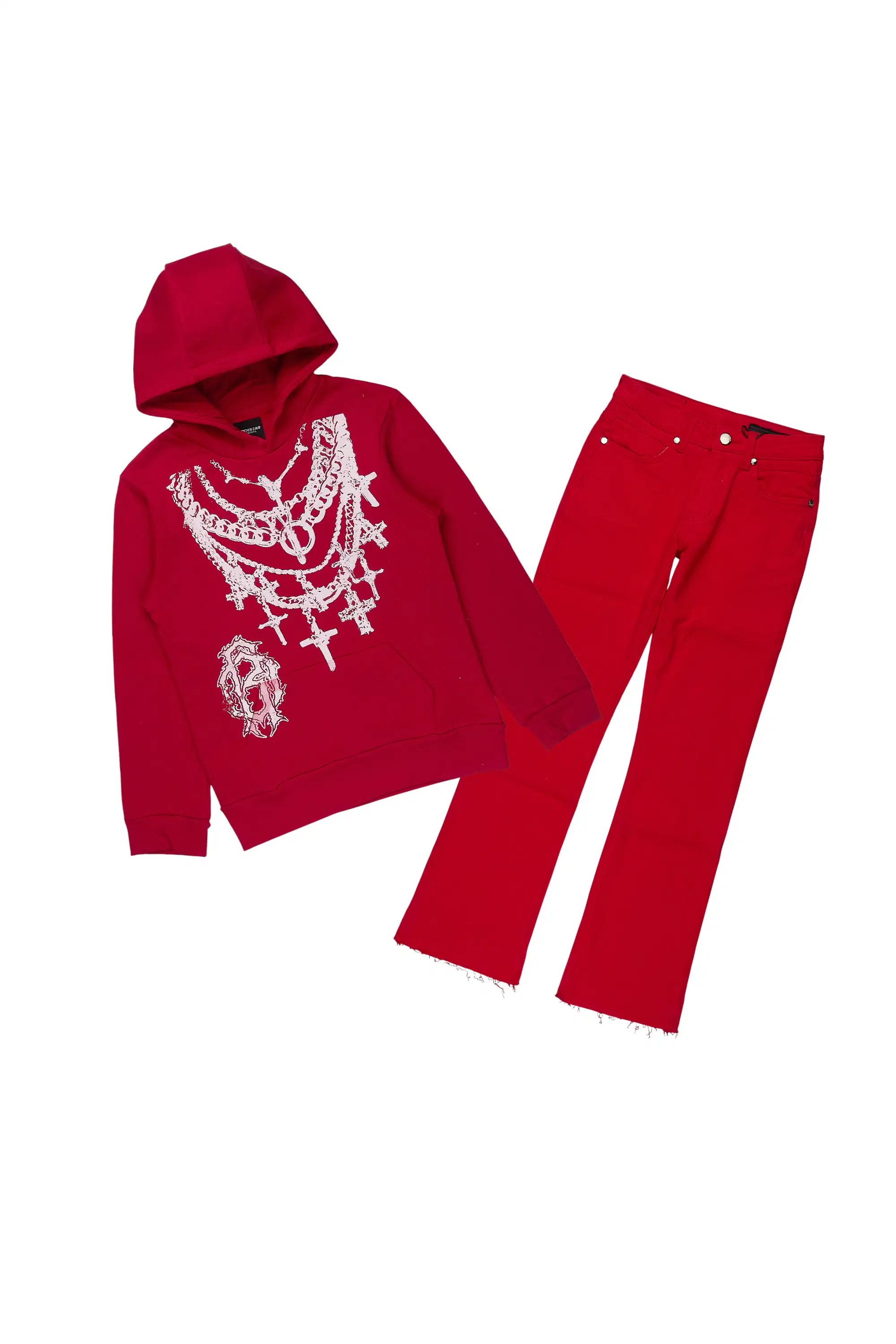 Boys Nyro Red Hoodie/Stacked Jean Set