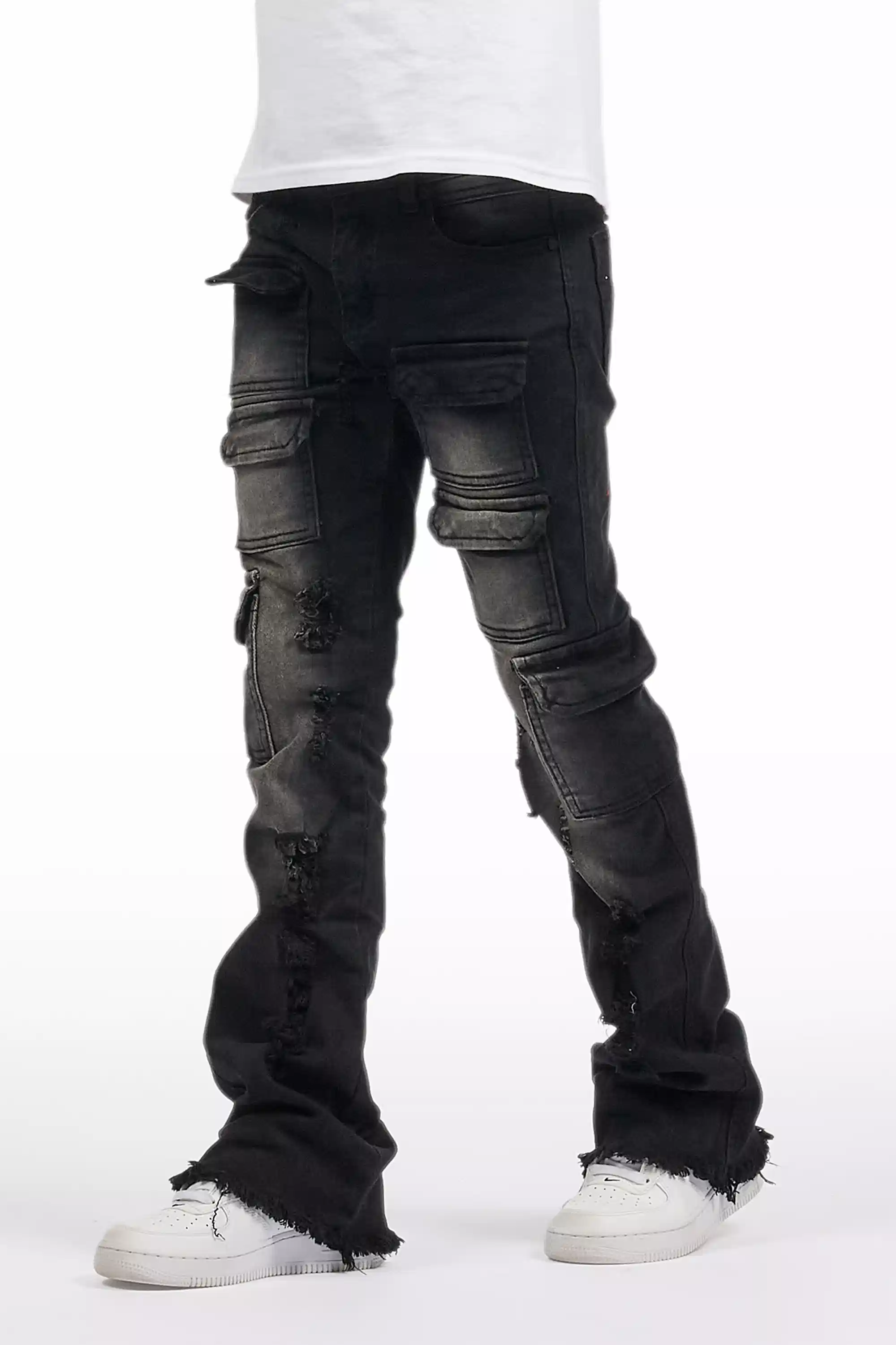 Boys Kade Black Stacked Flare Jean
