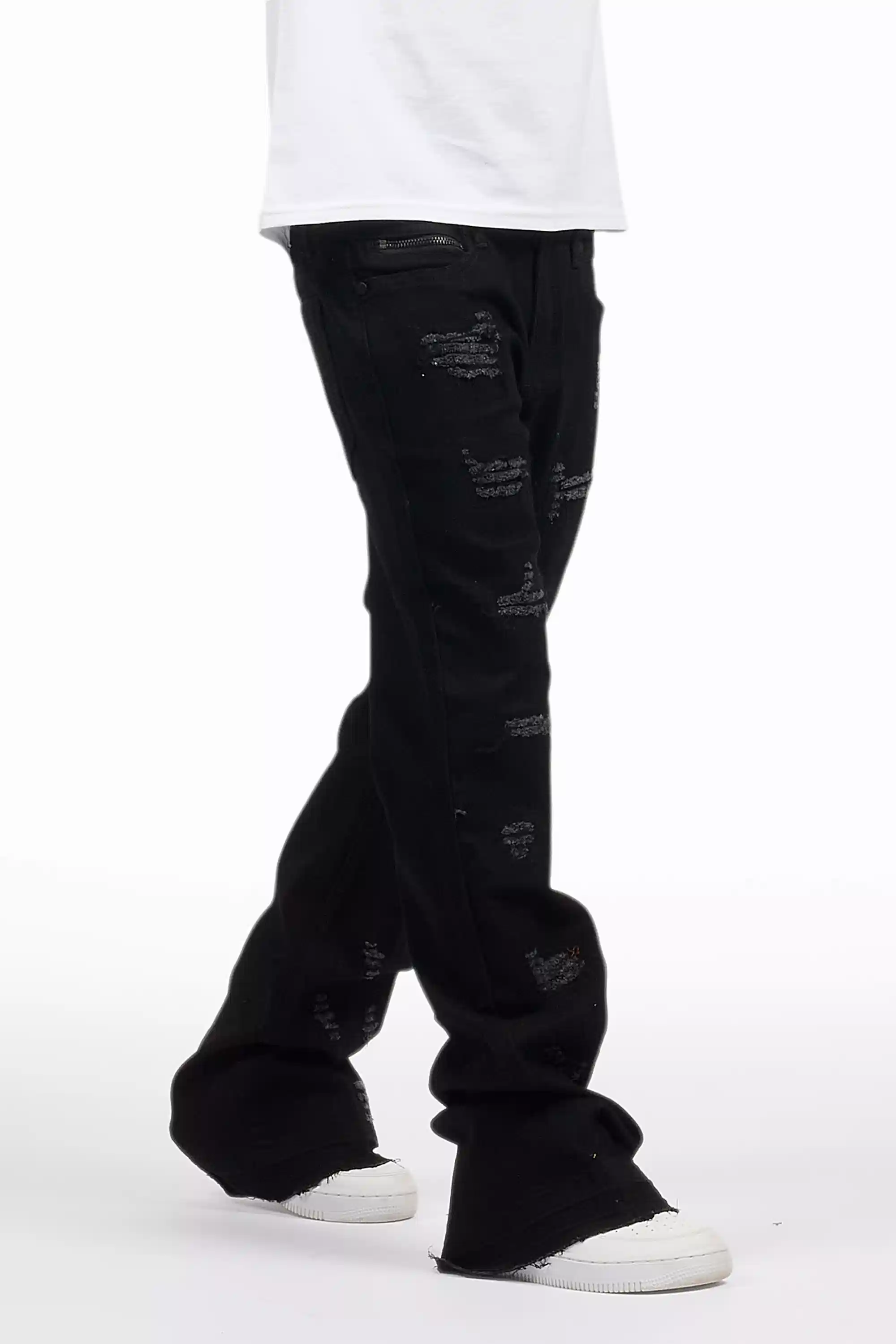 Boys Holibert Jet Black Stacked Flare Jean