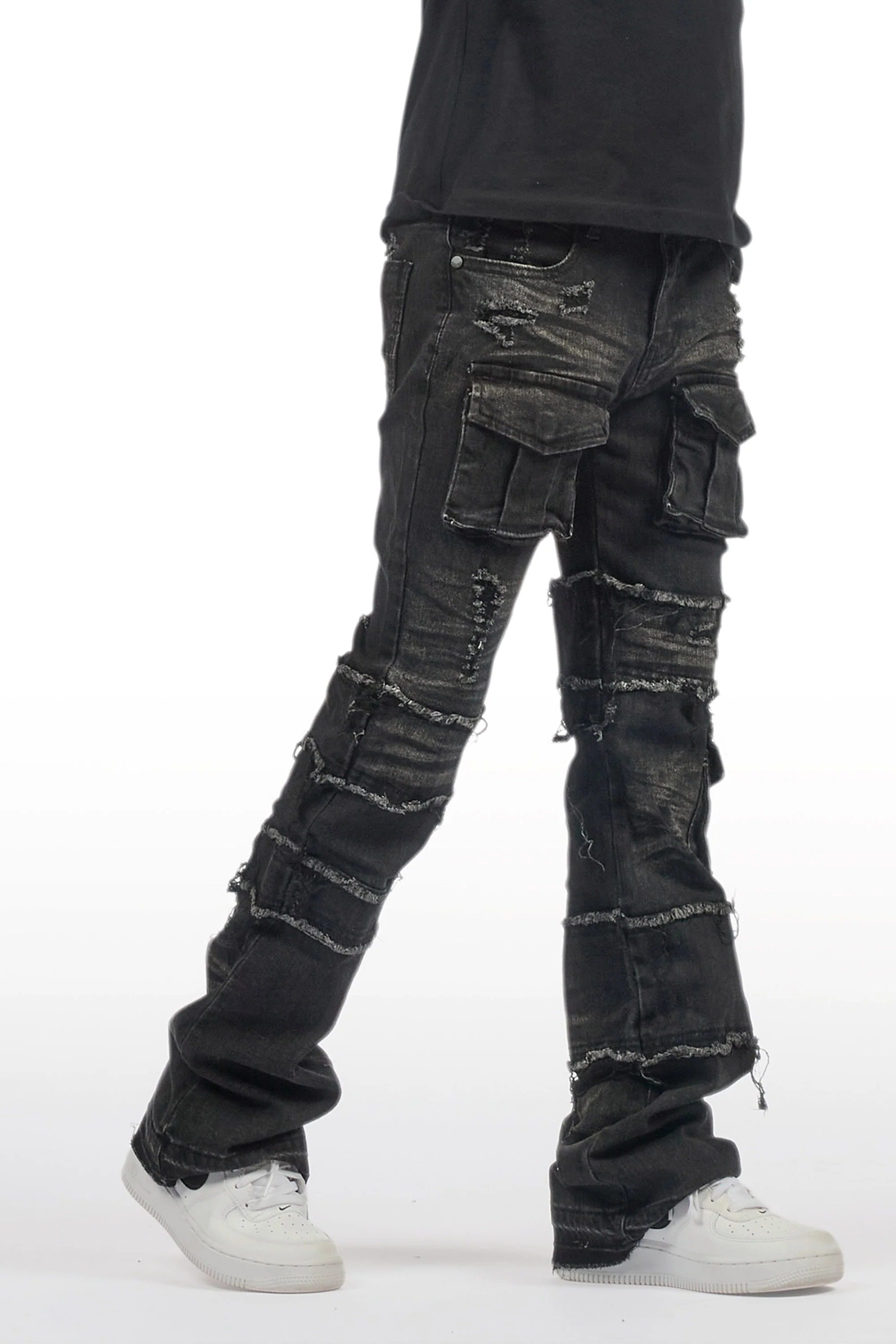 Boys Folant Black Slim Stacked Flare Jean